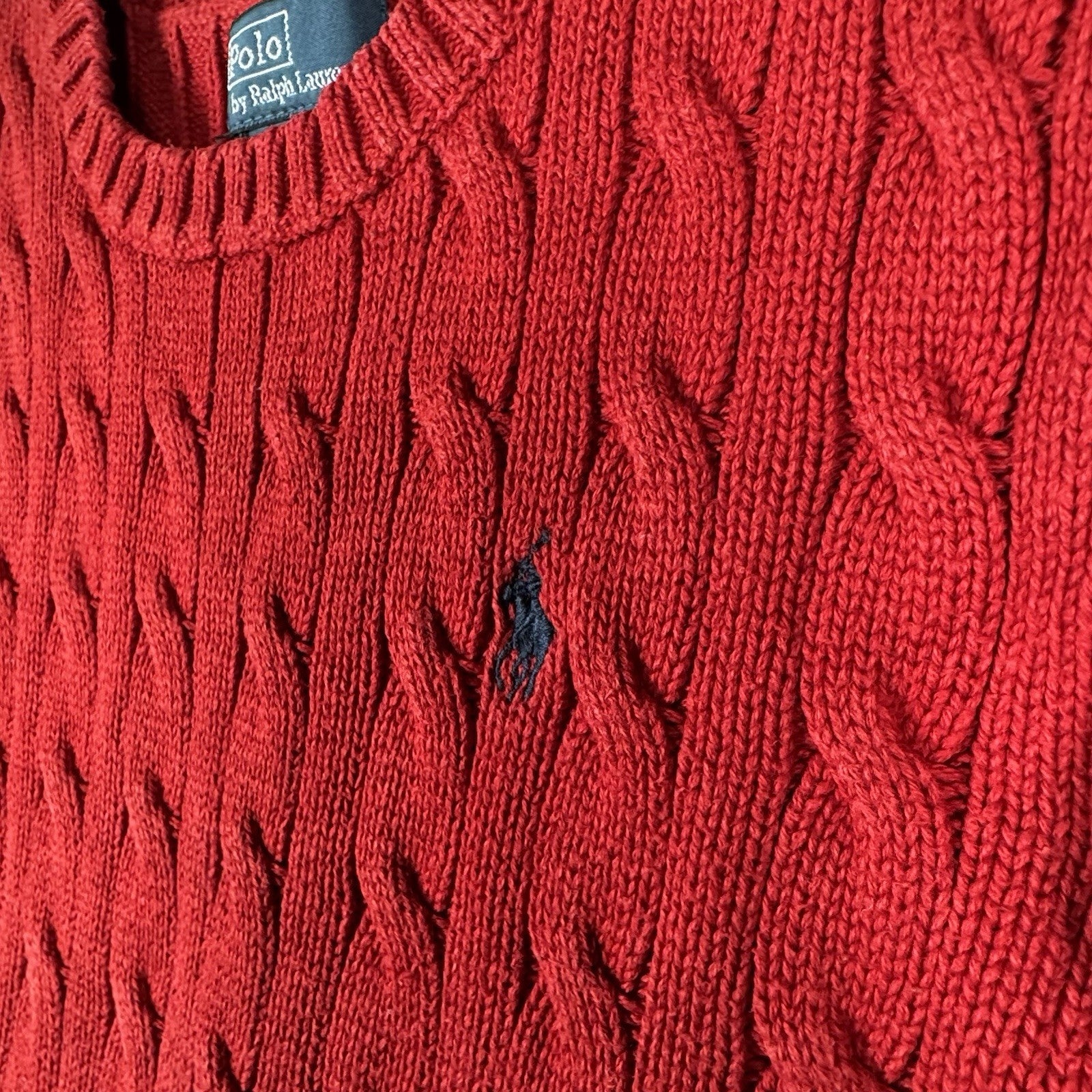 Ralph Lauren Polo Sweater Kids Boys 6 Red Pullover Pony Logo Preppy Cable Knit