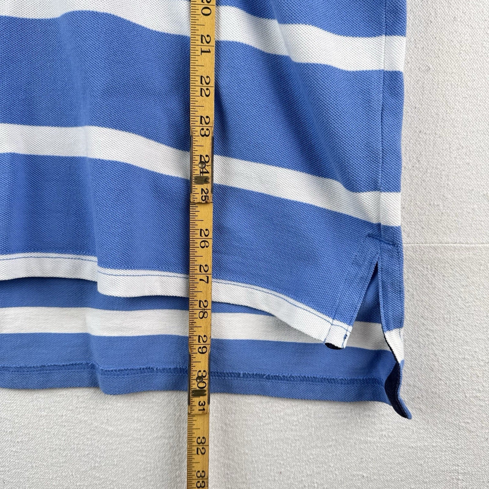 Vtg Polo Ralph Lauren Men's M Short Sleeve Quilted Rugby Light Blue White Stripe
