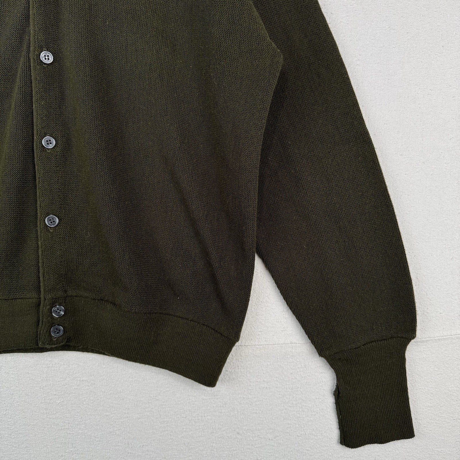 80’s Vintage Izod Cardigan Sweater Men's Large Olive Army Khaki Green Made USA