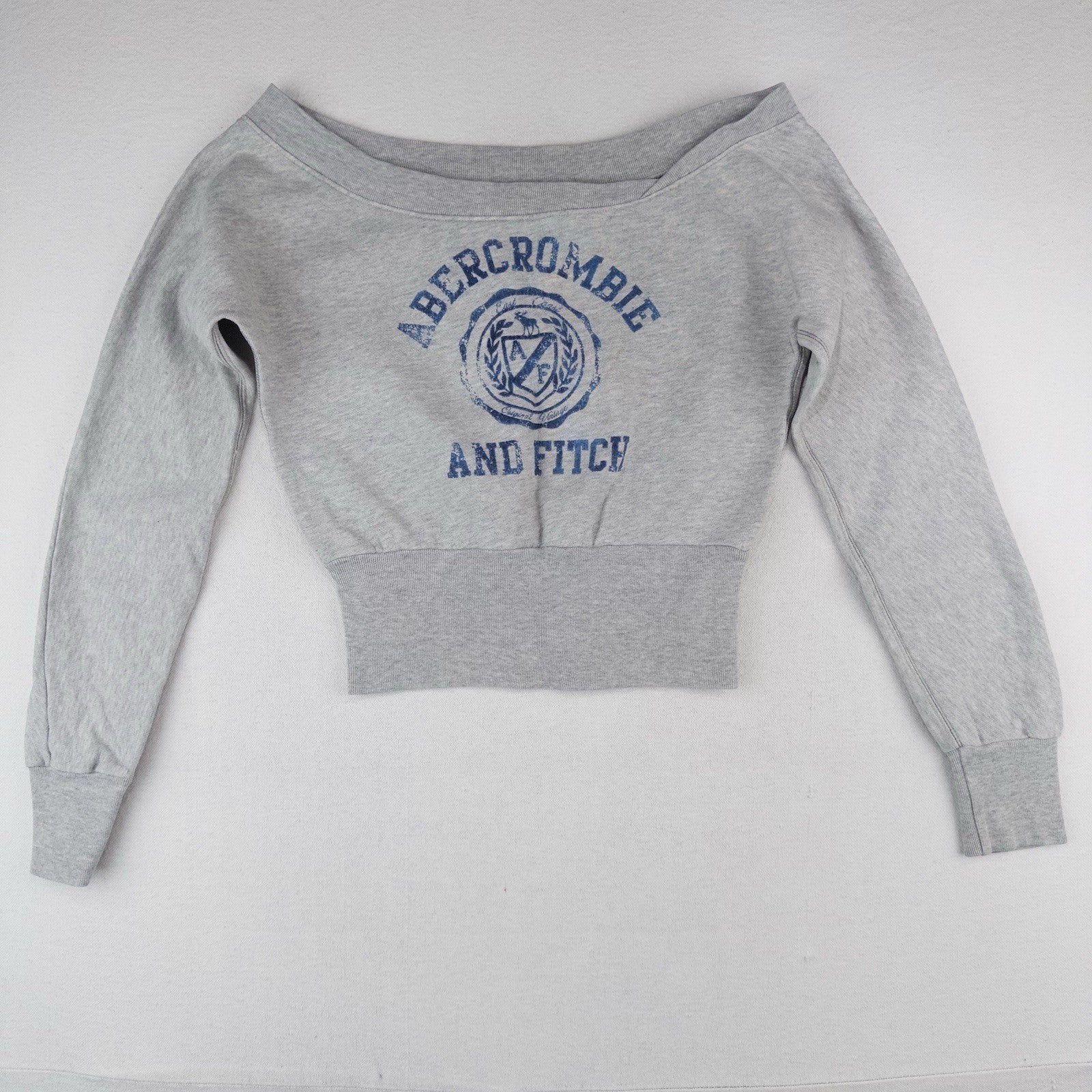 90’s Vtg Abercrombie & Fitch Women’s S Gray Off Shoulder Sweatshirt Flock Print
