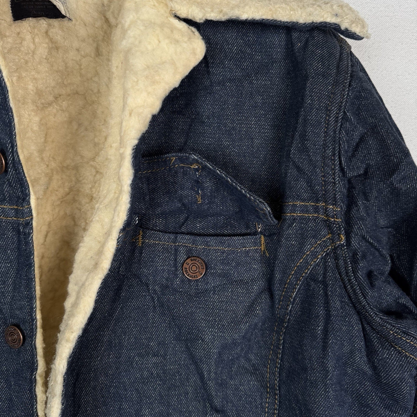 Vintage Sears Roebucks 70's Denim Sherpa Lined USA Western Jacket 44R *Unwashed