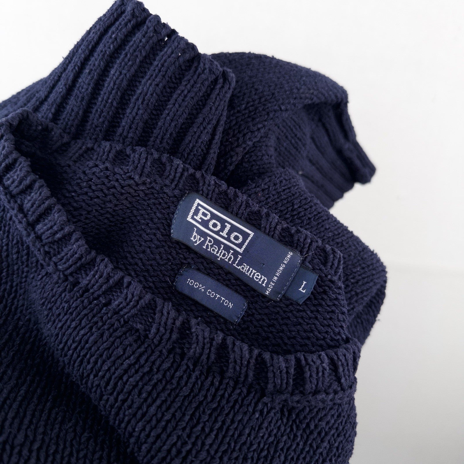 90's Vintage Polo Ralph Lauren Sweater Men's L Navy Blue Crewneck 100% Cotton