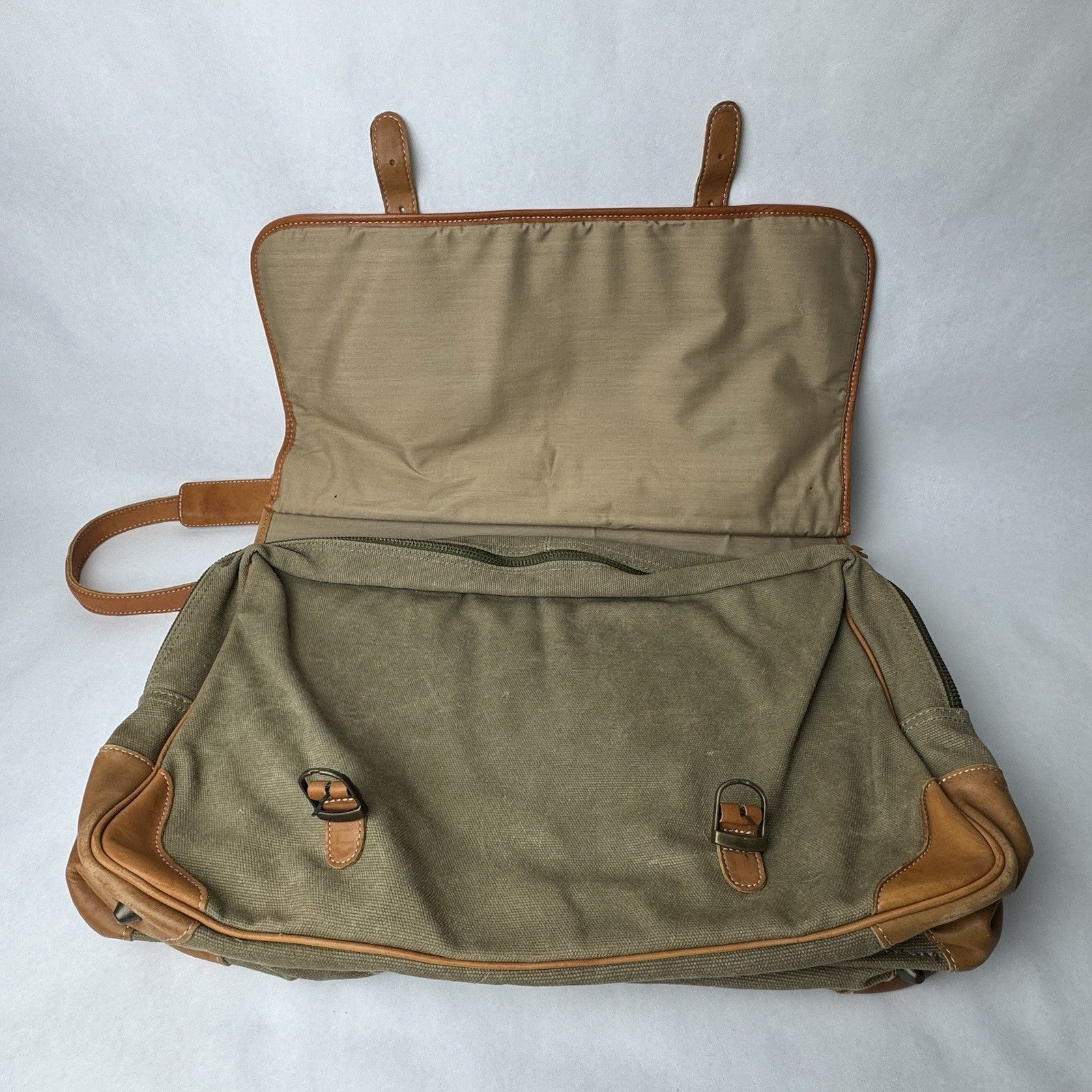 Vintage Safari Waxed Canvas Leather Laptop Briefcase Messenger Bag 19”x7”x15”