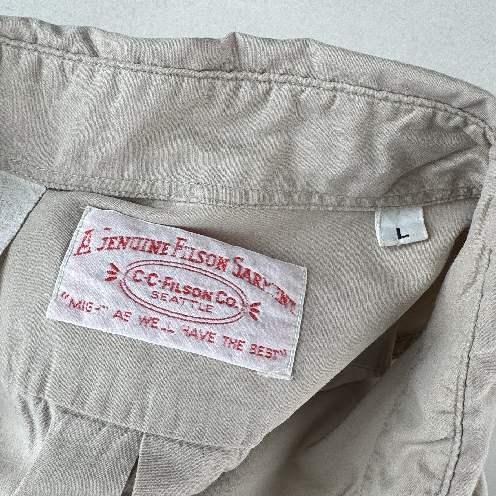 Vintage C.C. Filson Khaki Short Sleeve Camp Shirt Men’s Large Button Up Made USA
