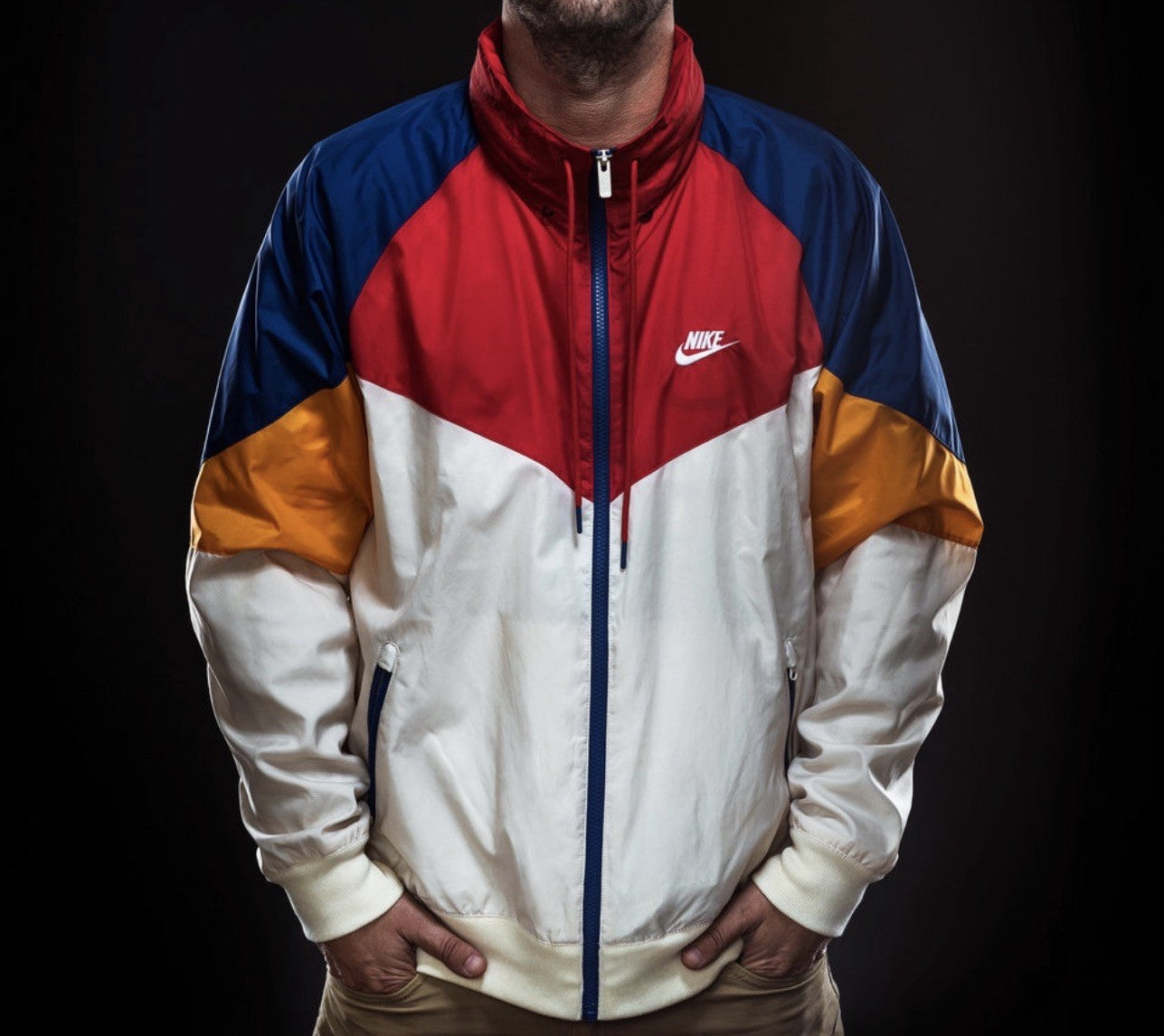 NWT Nike Sportswear Windrunner Windbreaker Track Jacket Men’s M Cream Blue Red