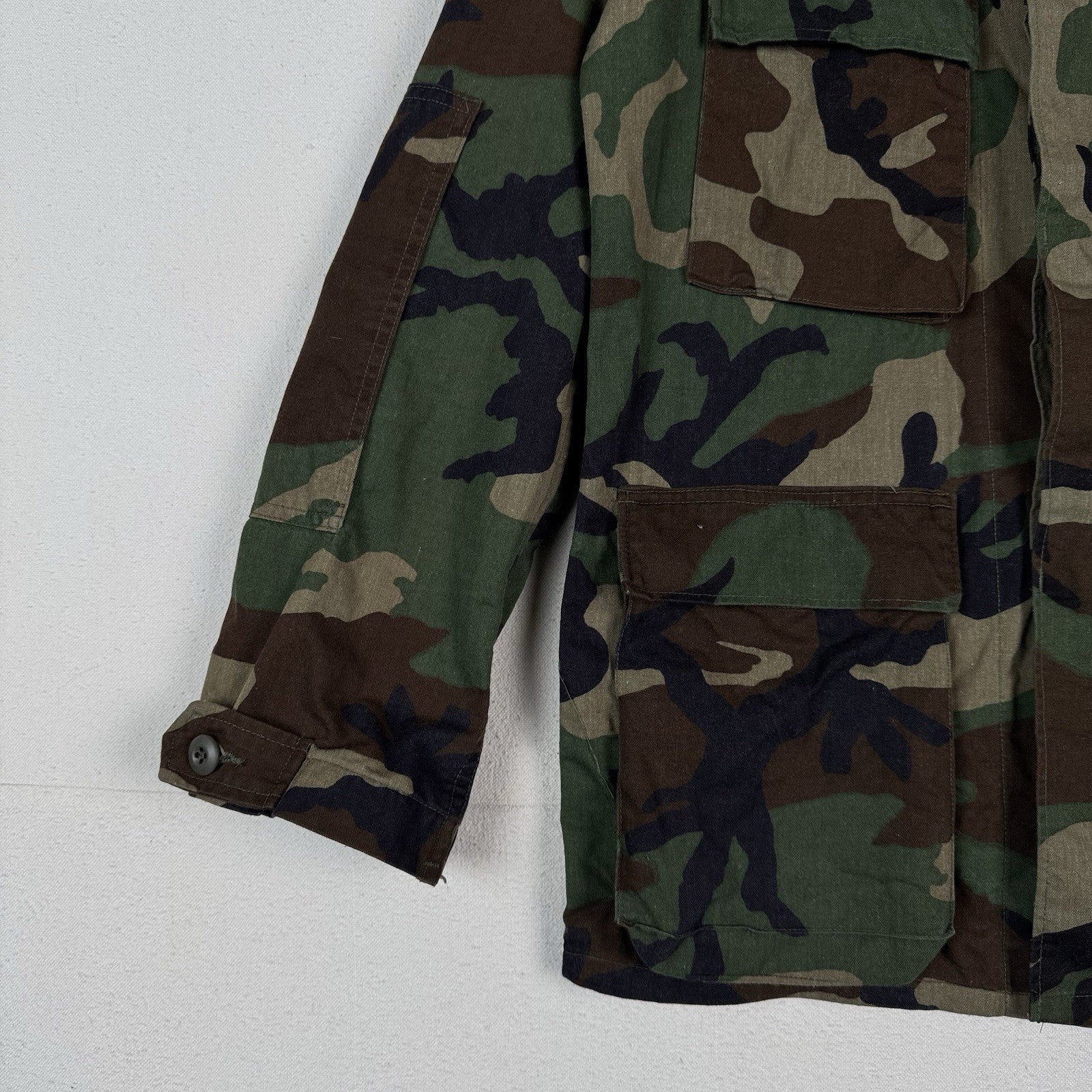 Military Woodland Camo 2 Piece Combat Shirt Jacket Cargo Pants Men Small Long