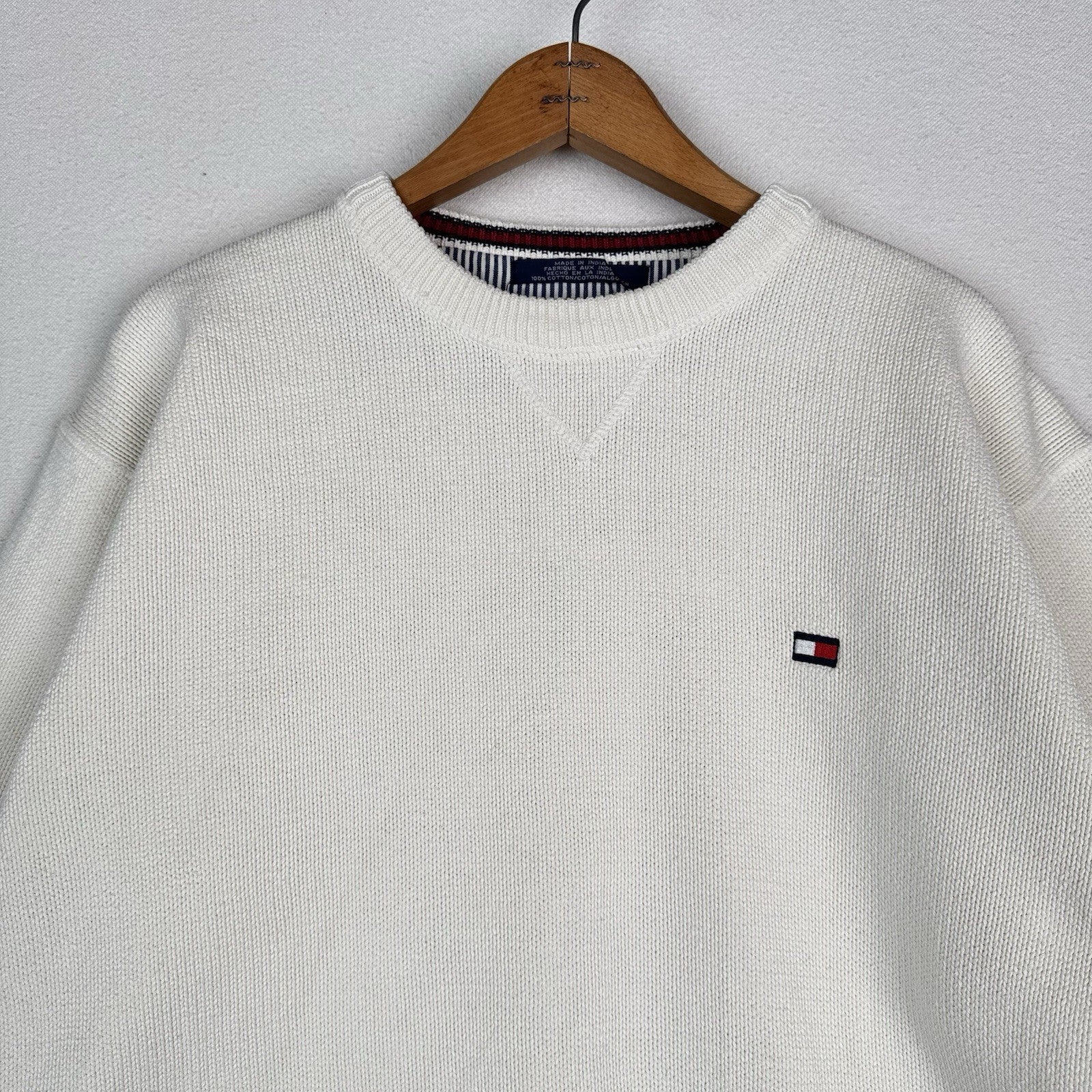 Vintage Tommy Hilfiger Men's Knit Cotton Crewneck Sweater Large White