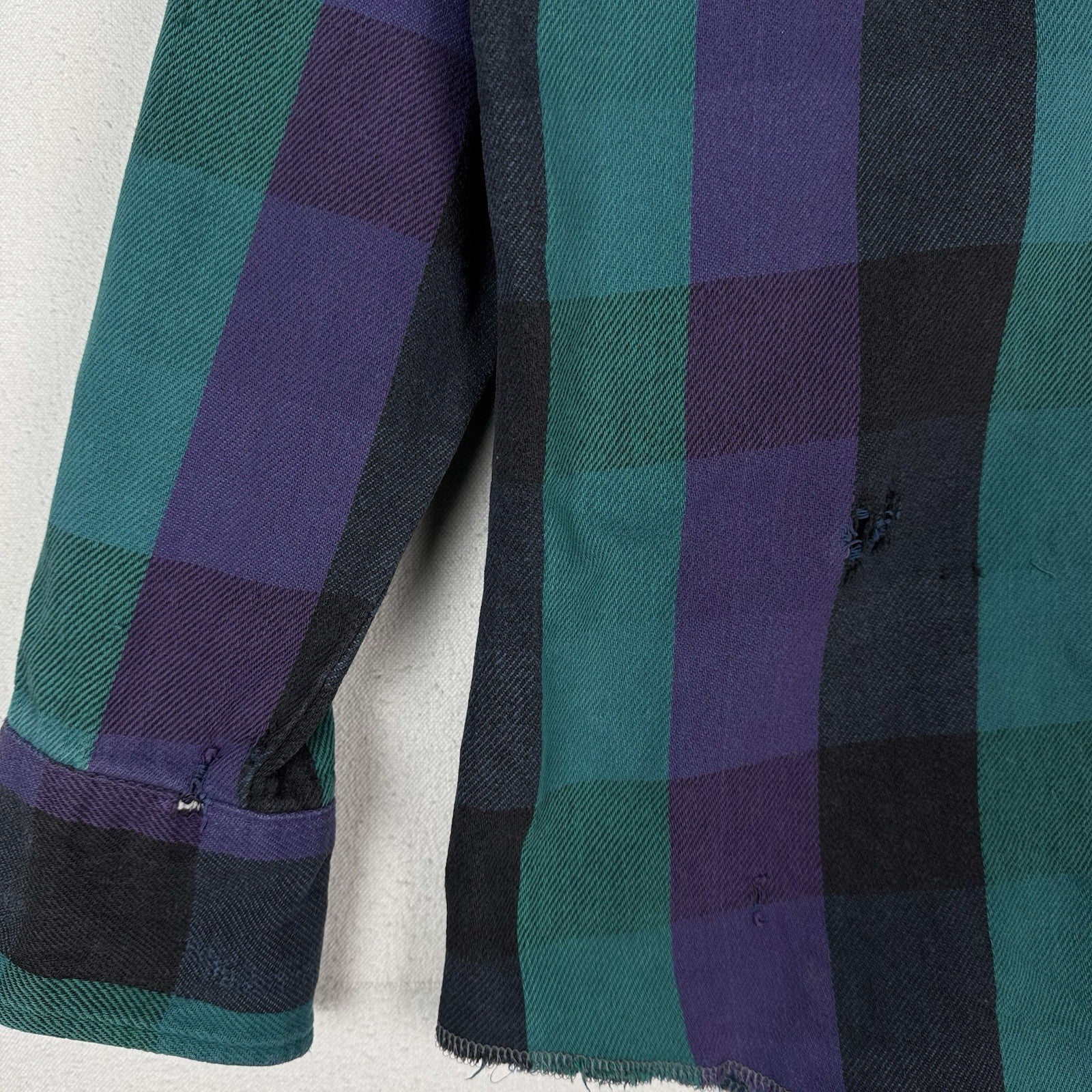 Vtg Wrangler Striped Mens L 16.5x33 Shirt Black Purple Teal Western X-Long Tails