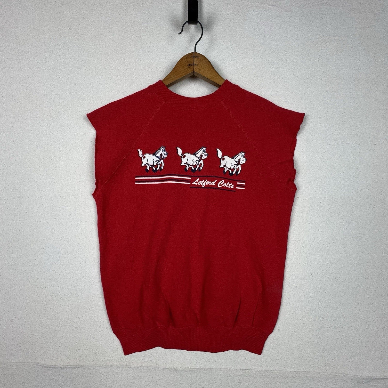 Vintage 80s Hanes Letford Red Raglan Crew Soft Cutoff Sweatshirt Sz M 50/50 USA