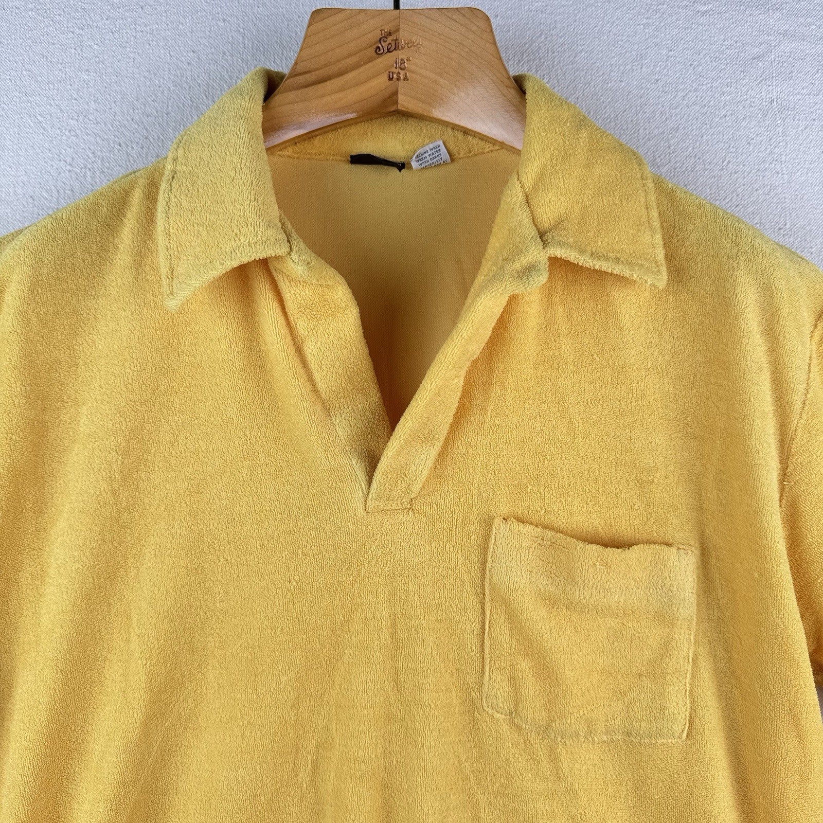 70s Vtg Selkirk Yellow Terry Cloth Pocket Polo Shirt XL Cabana Beach Pool V-neck