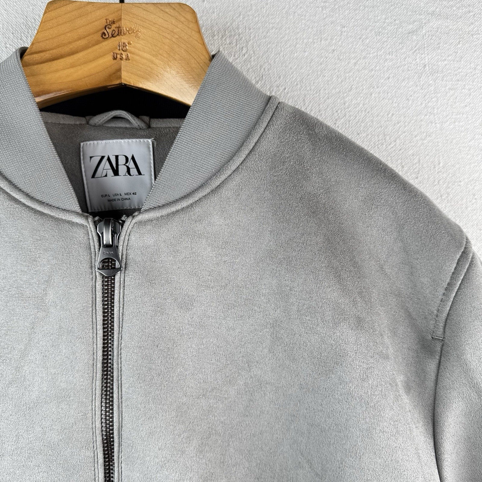Zara Faux Suede Men’s Large Zip Bomber Jacket Gray