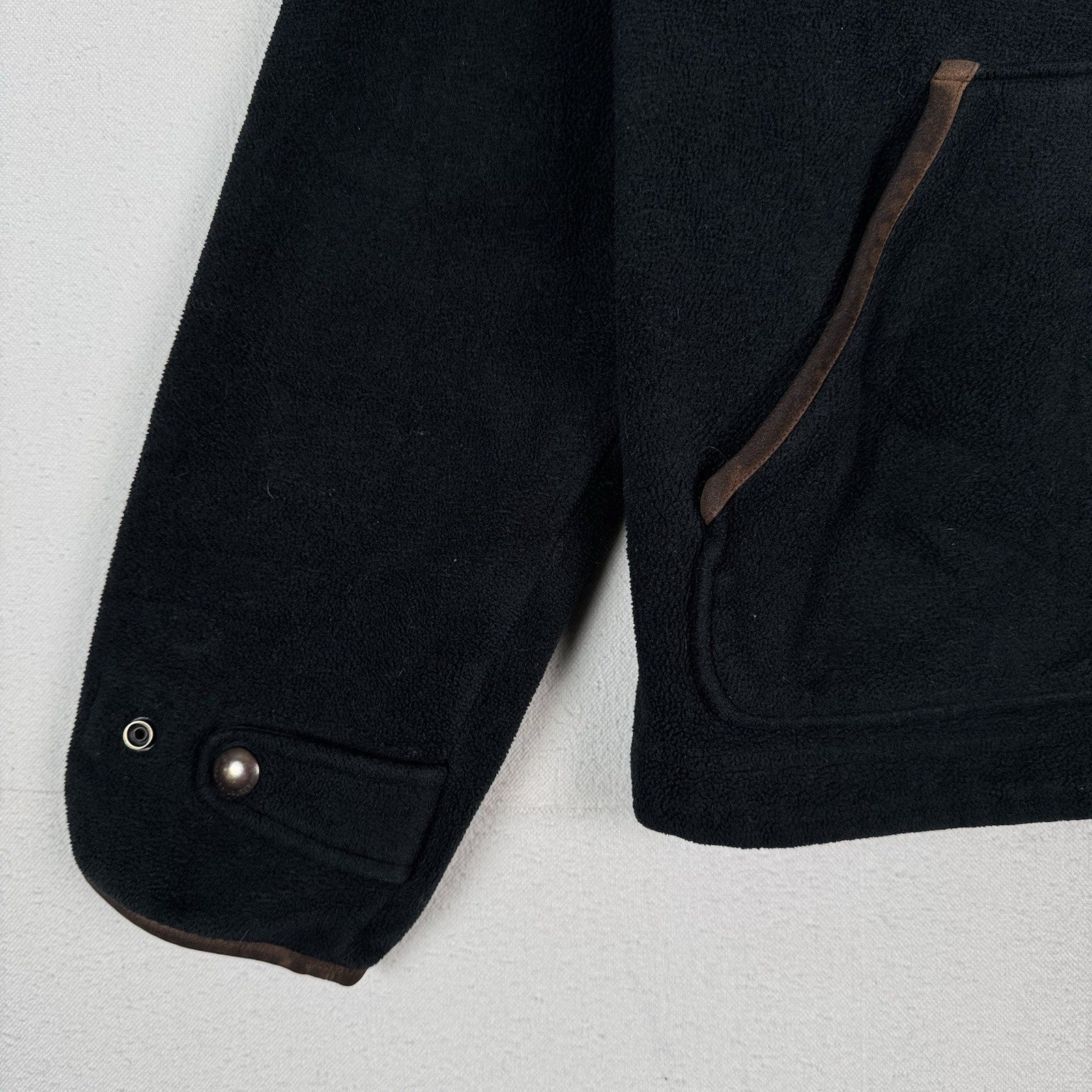 Vintage Polo Ralph Lauren Fleece Leather Trim Men’s Black L Jacket Distressed*