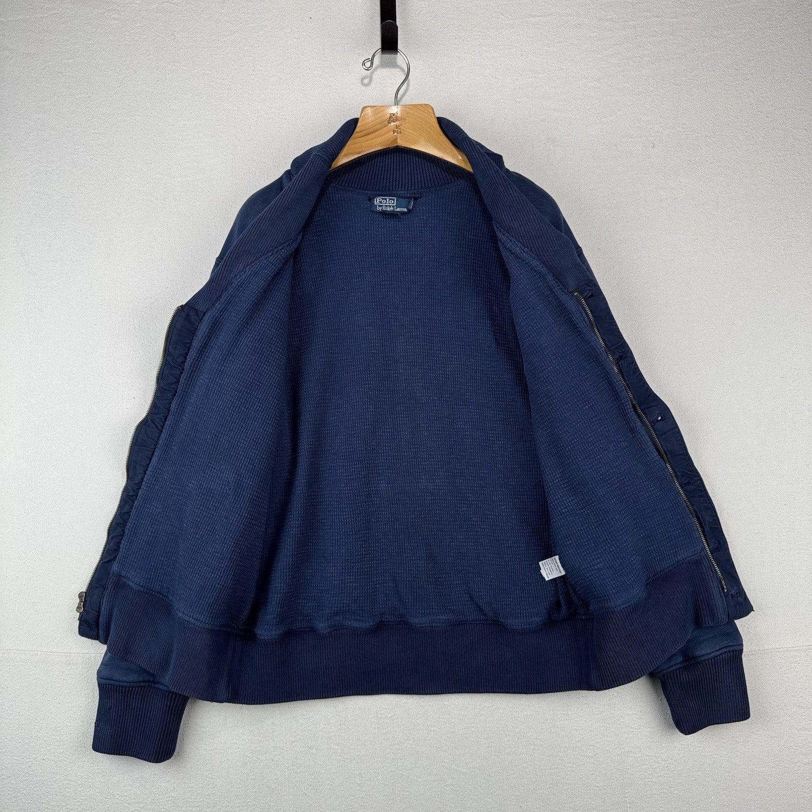 90’s Vtg Polo Ralph Lauren Shawl Collar Indigo Cardigan Cotton L Thermal Lining
