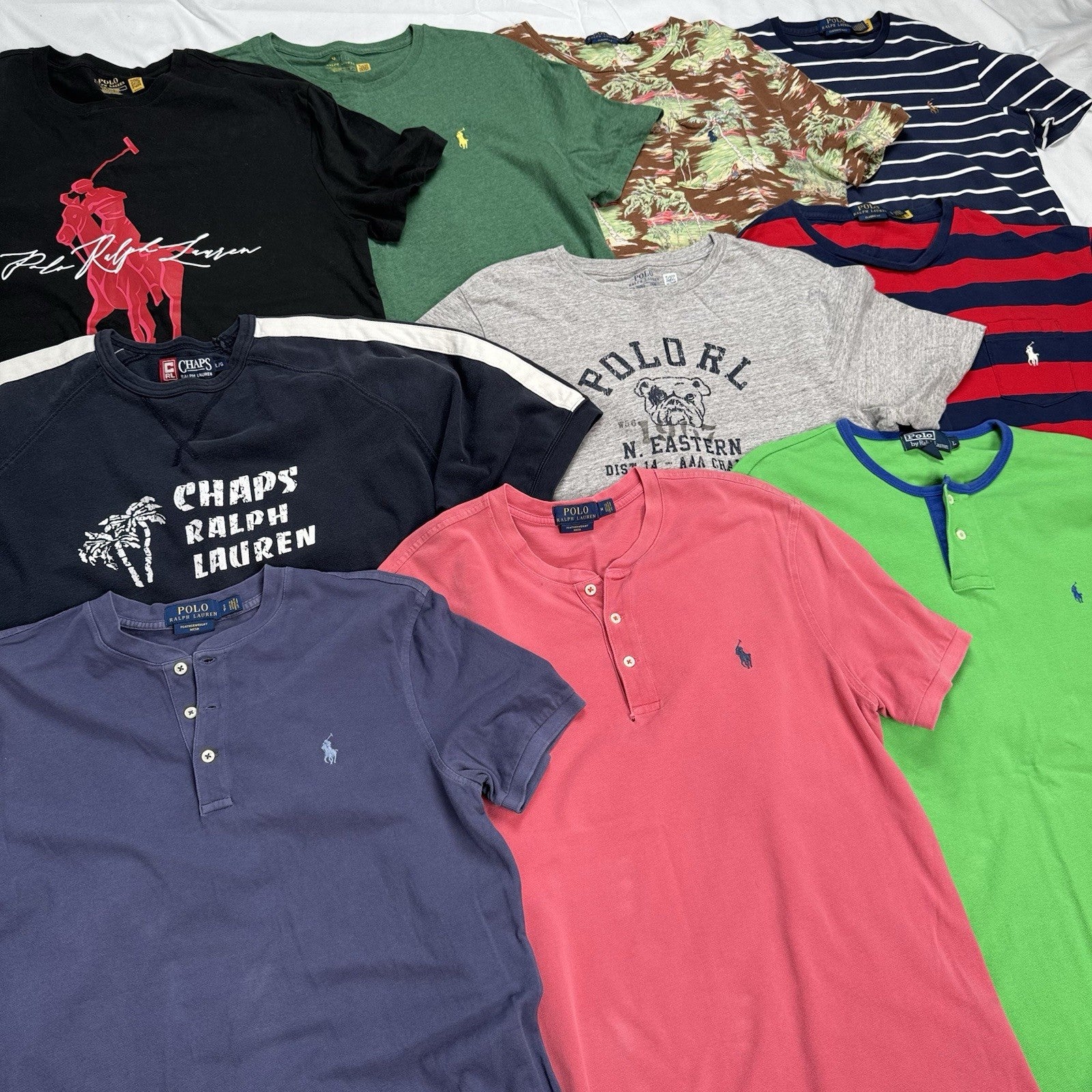 Lot of 10 Ralph Lauren Short Sleeve T-shirts & Henleys Wholesale Box S,M,L,XL
