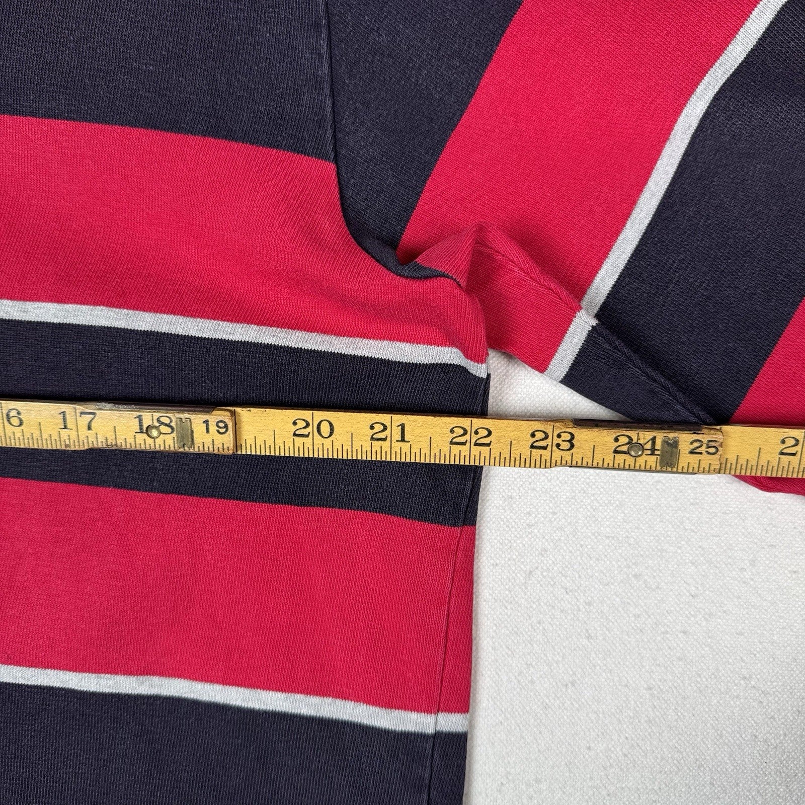 Vintage Lands End Rugby Shirt Mens Large 42-44 Red Blue Gray Striped Polo