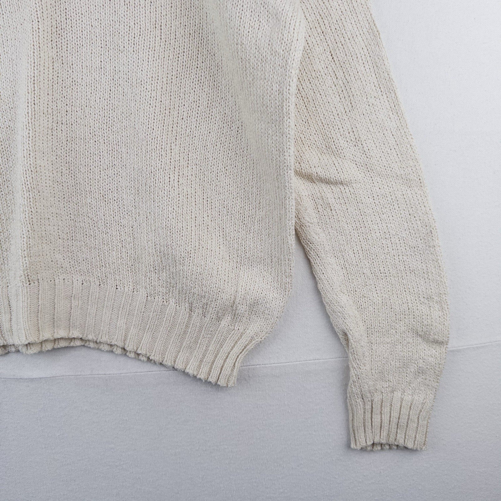 90s Vtg Polo Ralph Lauren Sweater Men's XL Cream 100% Cotton Crewneck Navy Pony