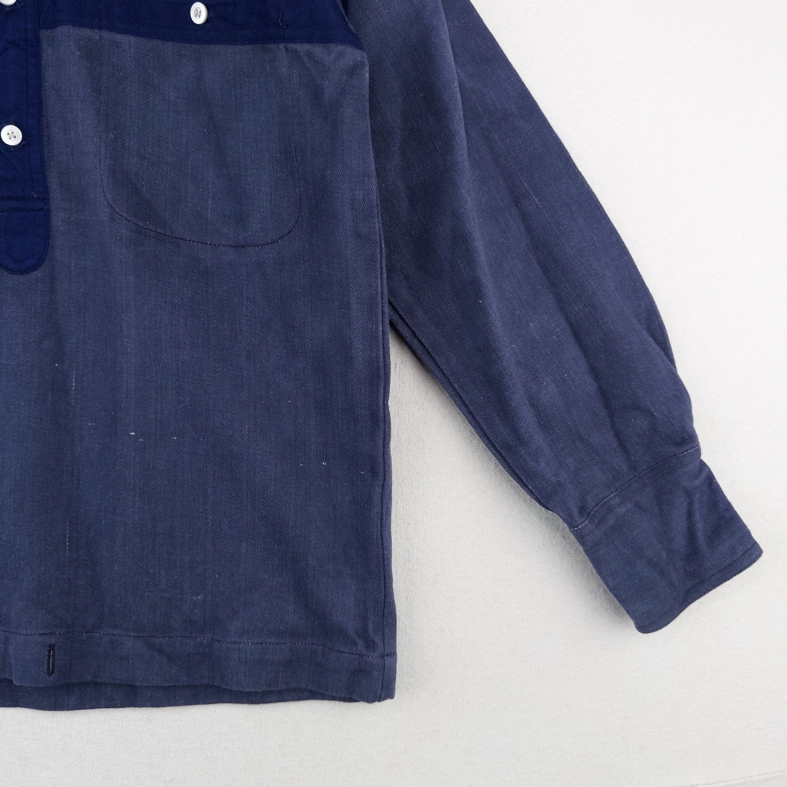 80’s Vtg Chinawear Popover Indigo Denim Work Shirt Long Sleeve Unisex Small (34)
