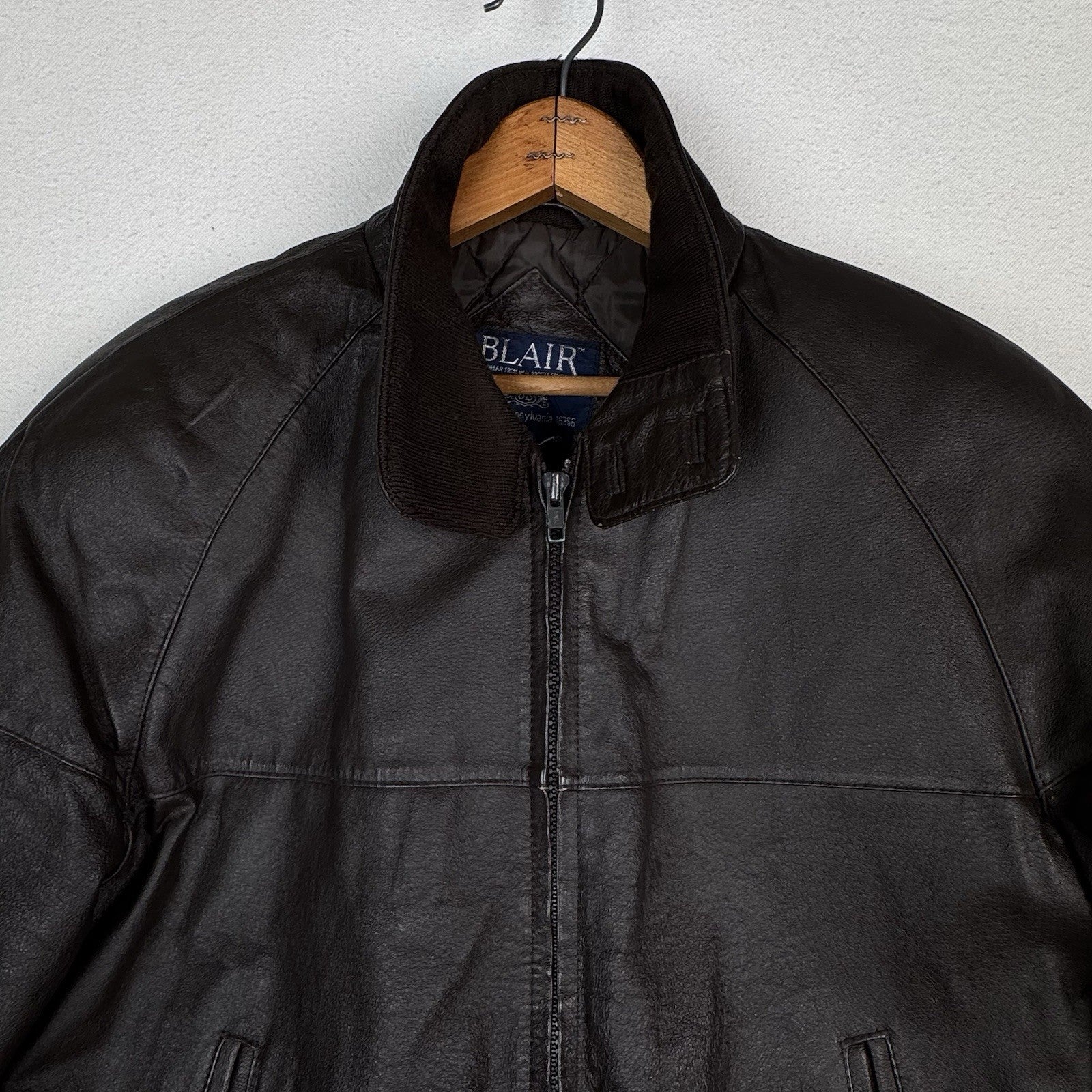 John Blair Leather Western Bomber Aviator Jacket Brown Mens’s Small