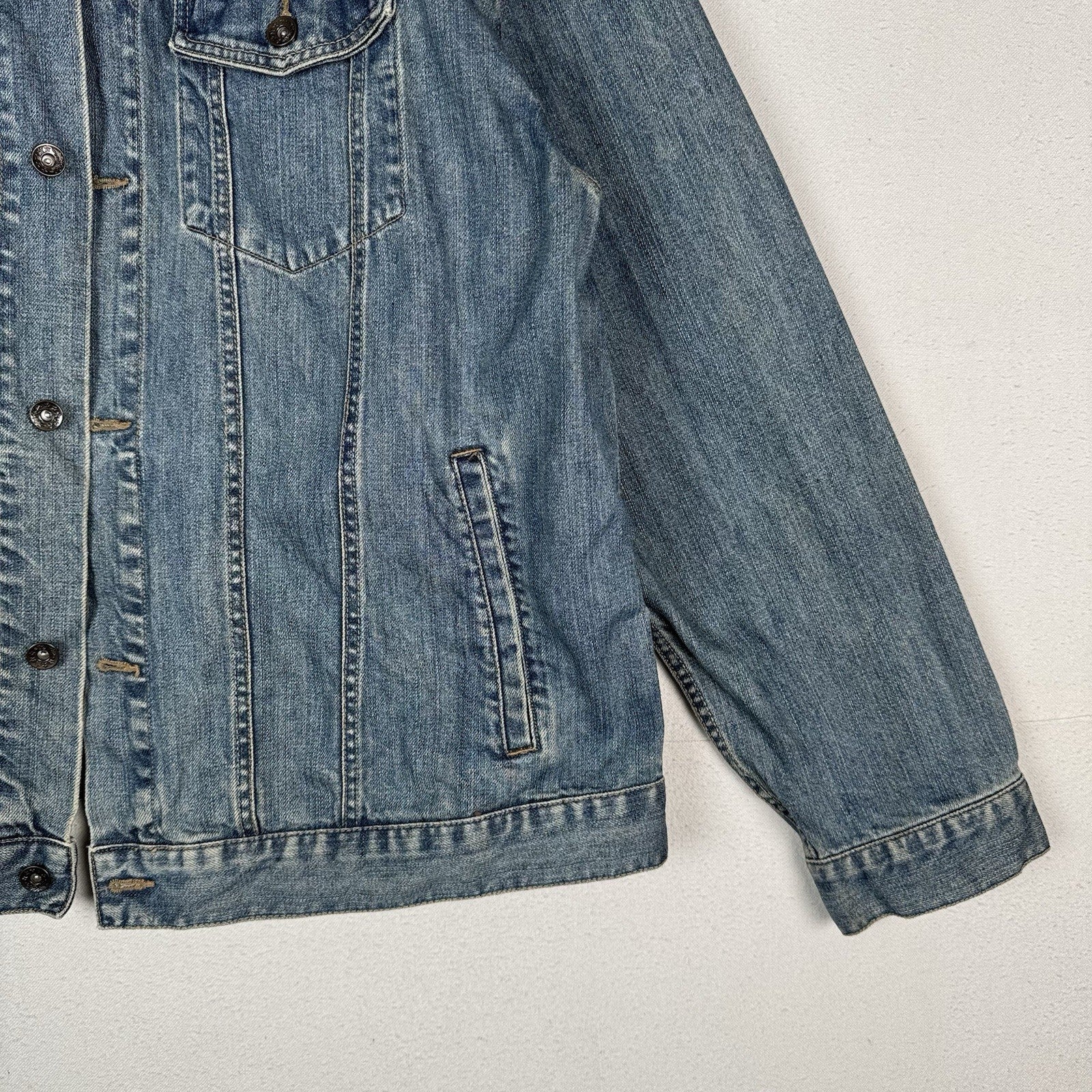 Vtg Old Navy Men’s 2XL Embroidered Jean Jacket Gallo Papa Tiki Hut Rooster *Read