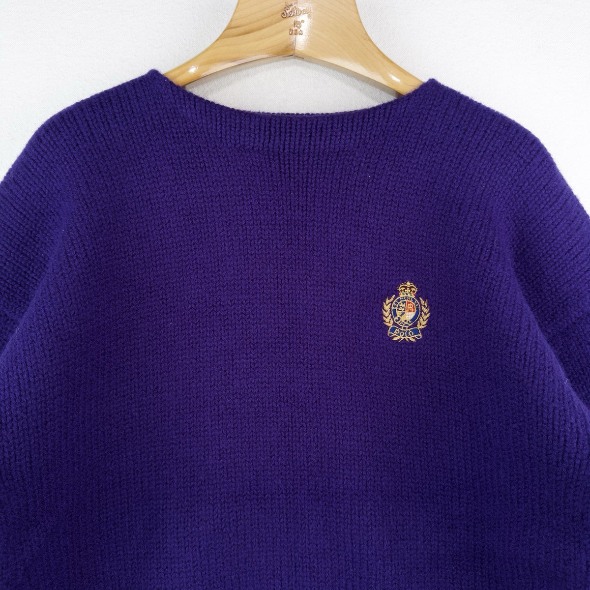 80’s Vtg Polo Ralph Lauren Wool Boat Neck Purple Embroidered Crest Sweater XL