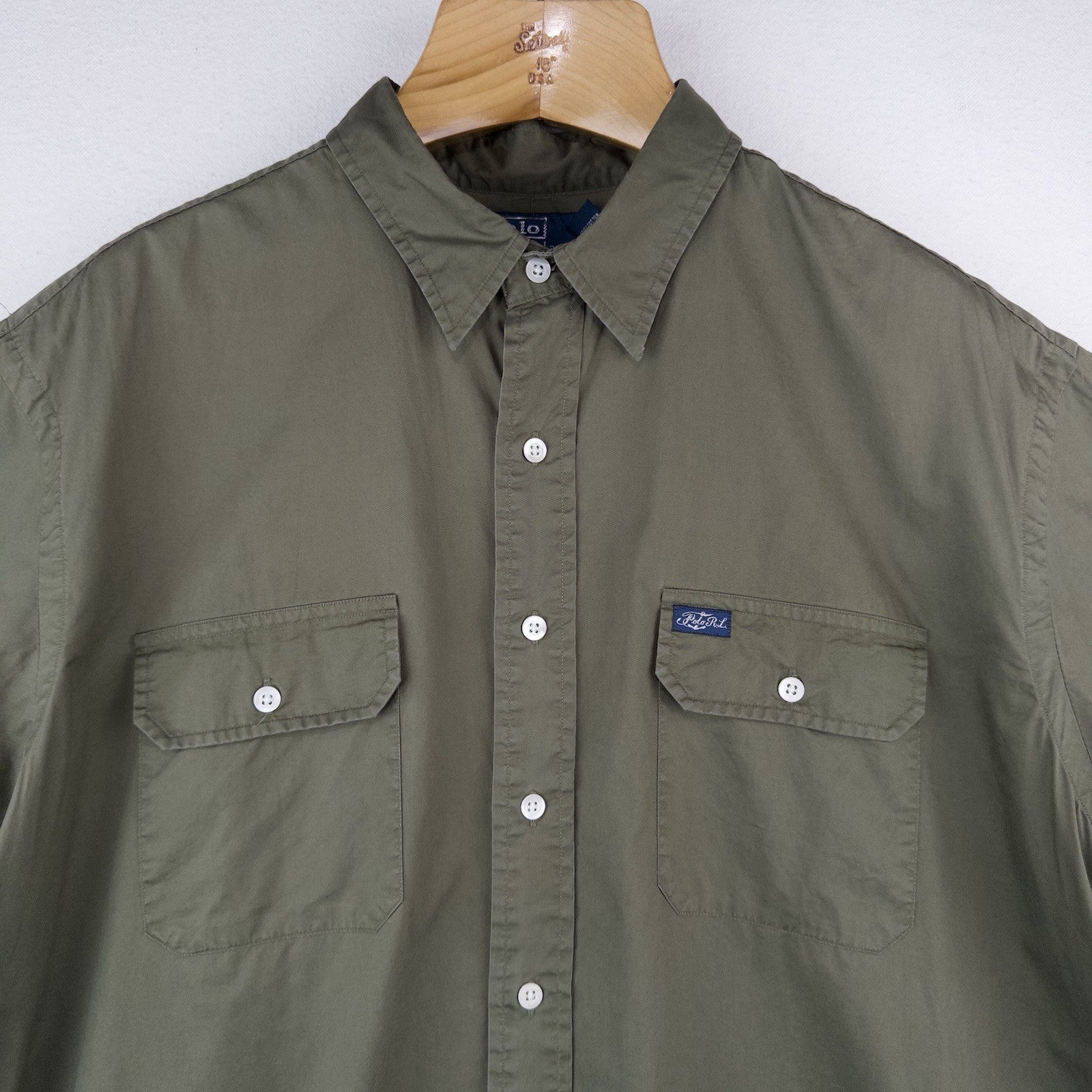 90’s Vtg Polo Ralph Lauren Lightweight SS Button Up Shirt Mens 2XL Green Utility