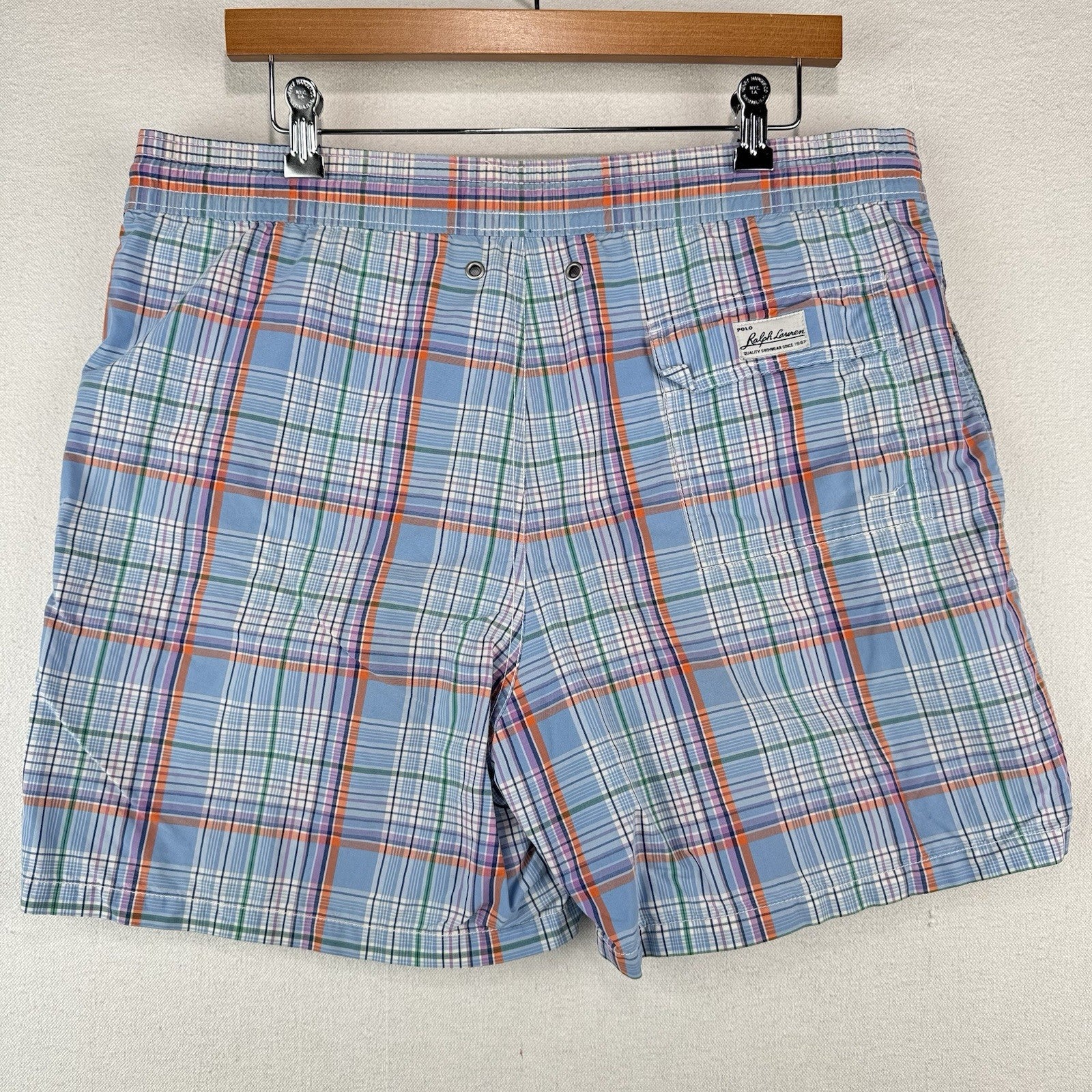 Vtg Polo Ralph Lauren Board Shorts Men’s M Plaid Multicolor Swim Trunks 5”