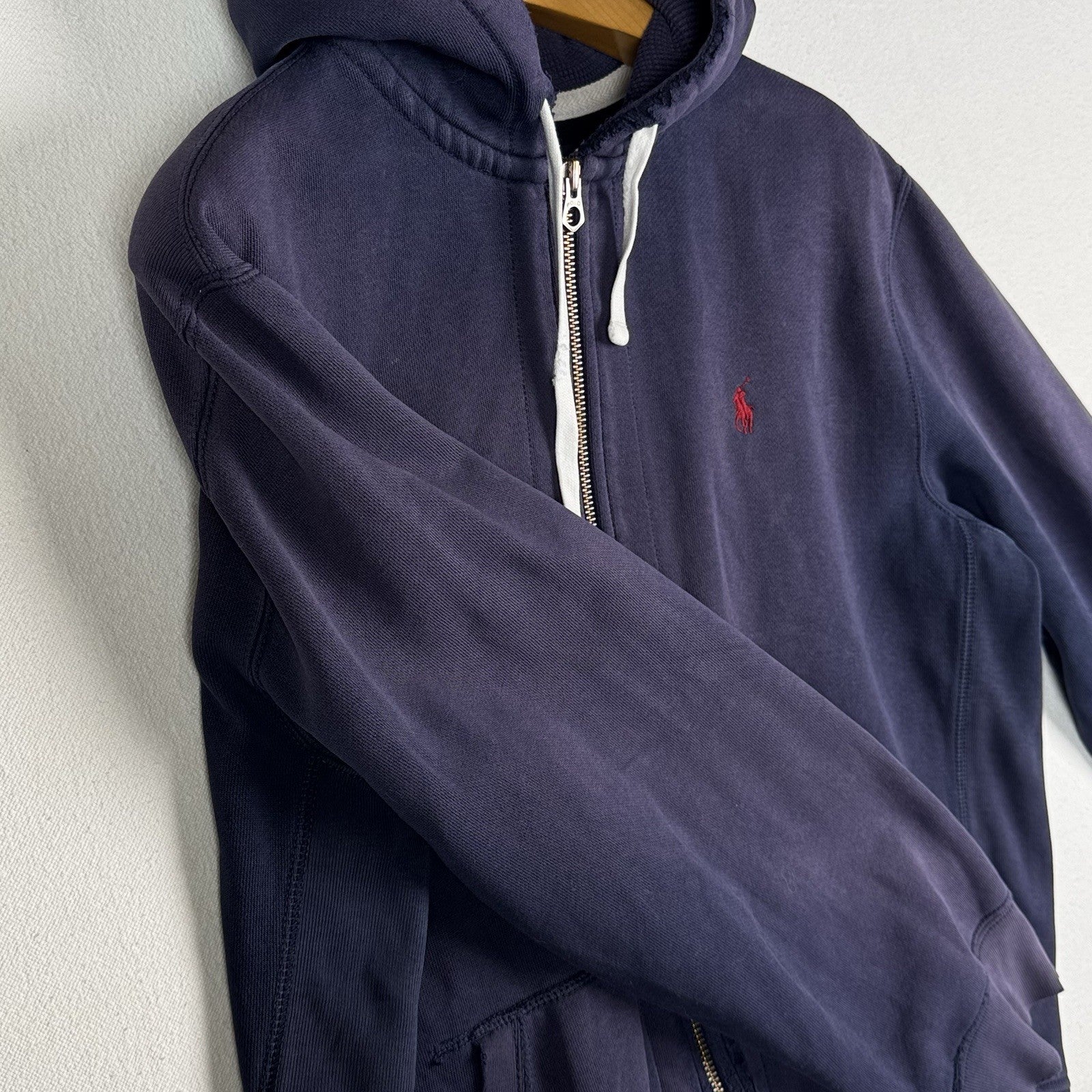 Vtg Polo Ralph Lauren Full Zip Men’s XL Thermal Hoodie Blue *Sunfaded/Distressed