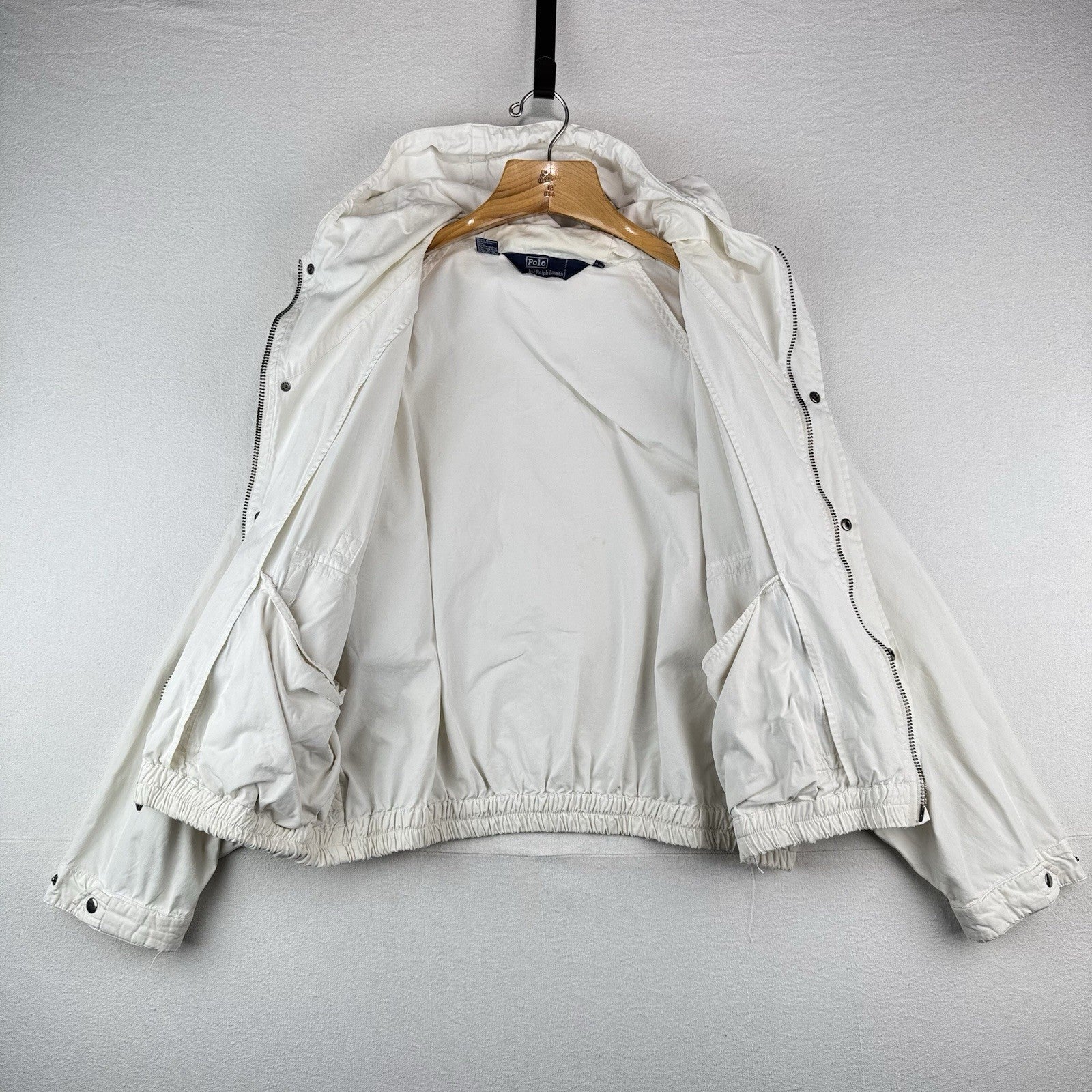 90’s Vintage Polo Ralph Lauren Regatta Jacket Men's XL Cotton Cream Utility Hood