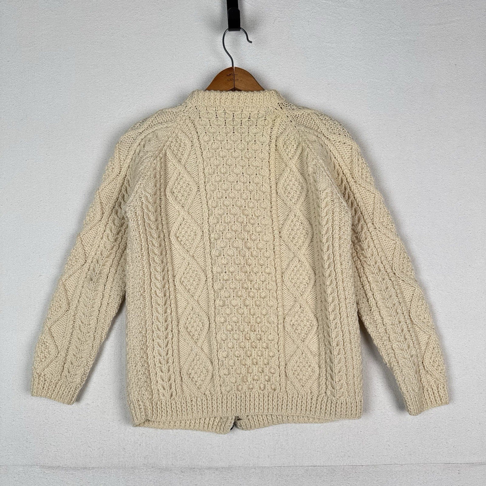 Carraig Donn Aran Cardigan Sweater Small/Med Ireland Wool Cable Knit Ivory