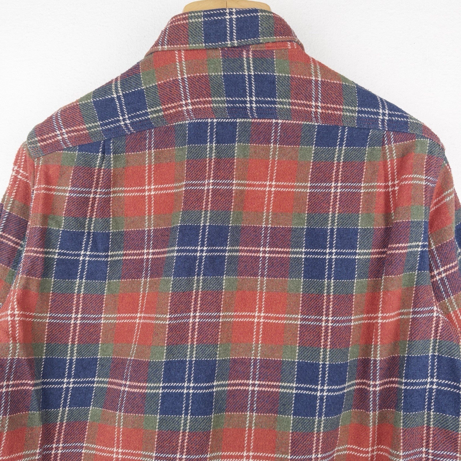 Wallace & Barnes Shirt Mens Large Blue Orange Heavyweight Flannel J Crew Plaid