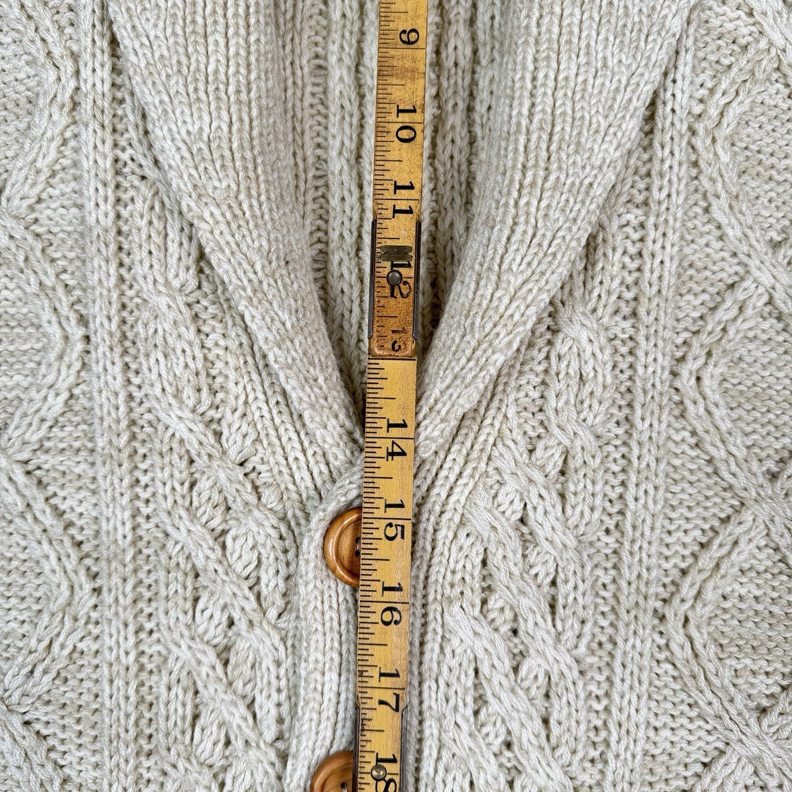 Vintage Thane Men’s Fisherman Cable Knit Cardigan Sweater Acrylic Cream Medium