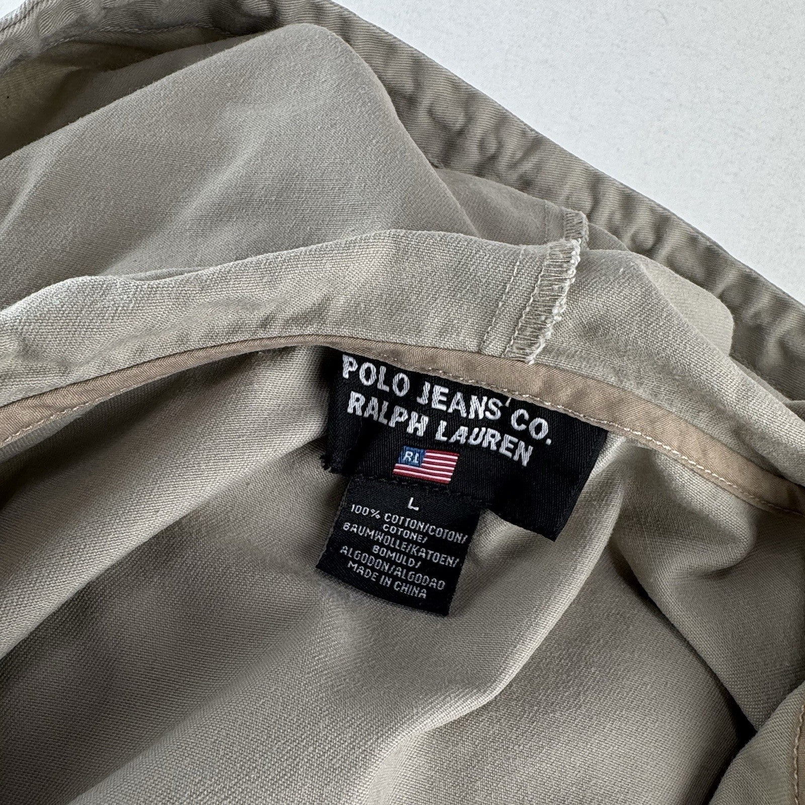 Vintage Polo Jeans Co Ralph Lauren Anorak Hoodie Mens L Tan Beige Jacket *Read