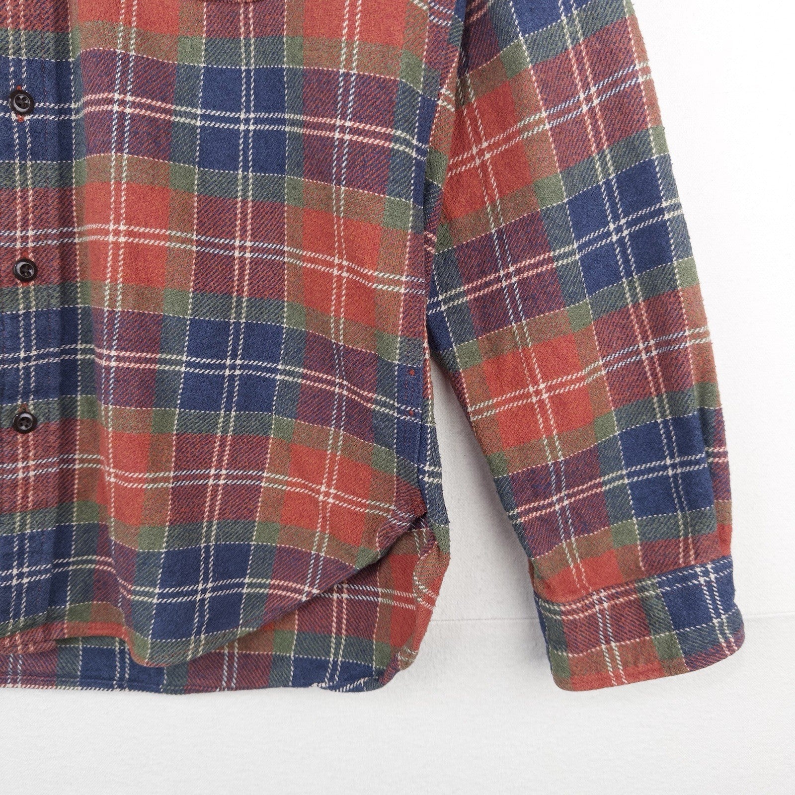 Wallace & Barnes Shirt Mens Large Blue Orange Heavyweight Flannel J Crew Plaid