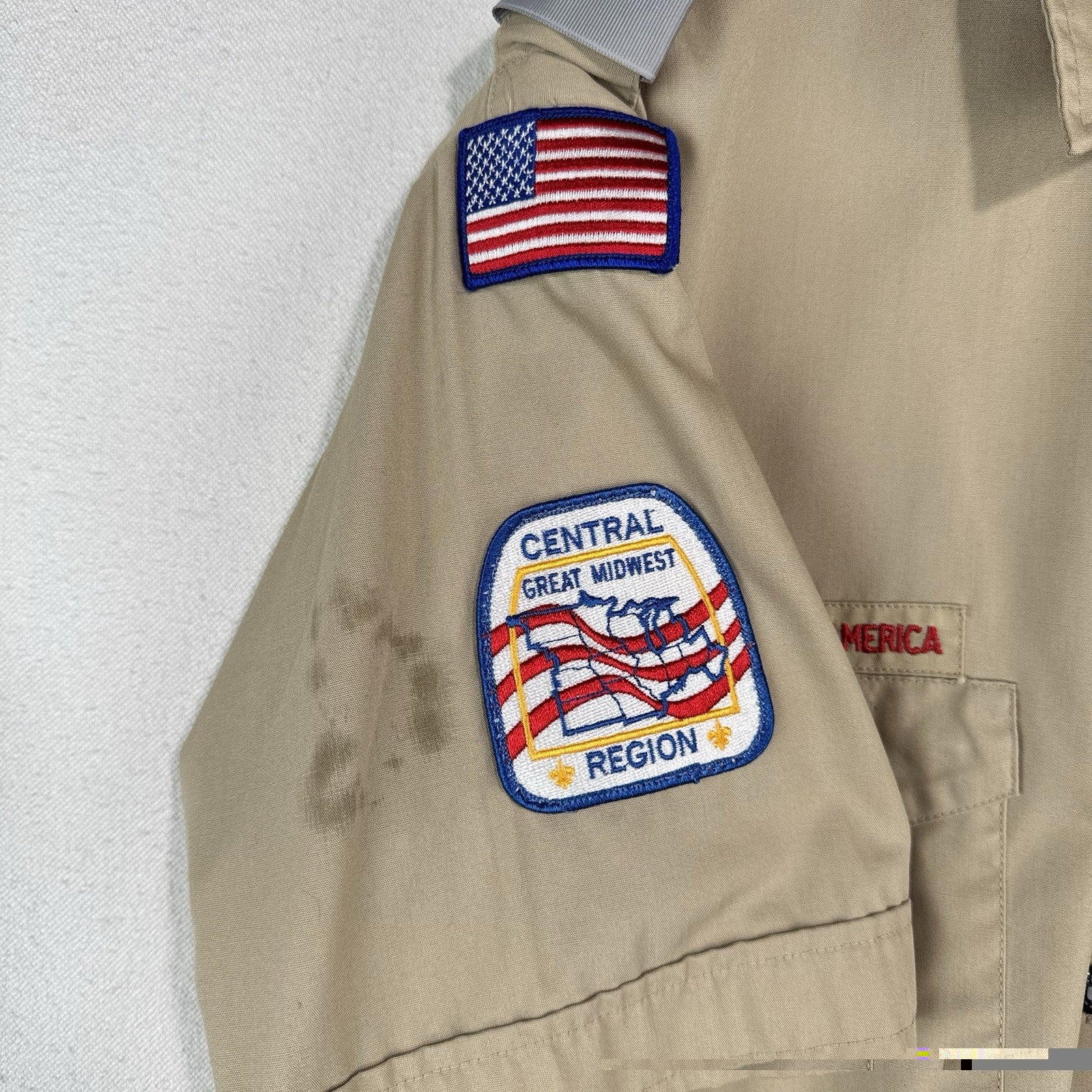 Vtg Boy Scouts of America Shirt Mens L Beige Short Sleeve Made USA Exec *Read
