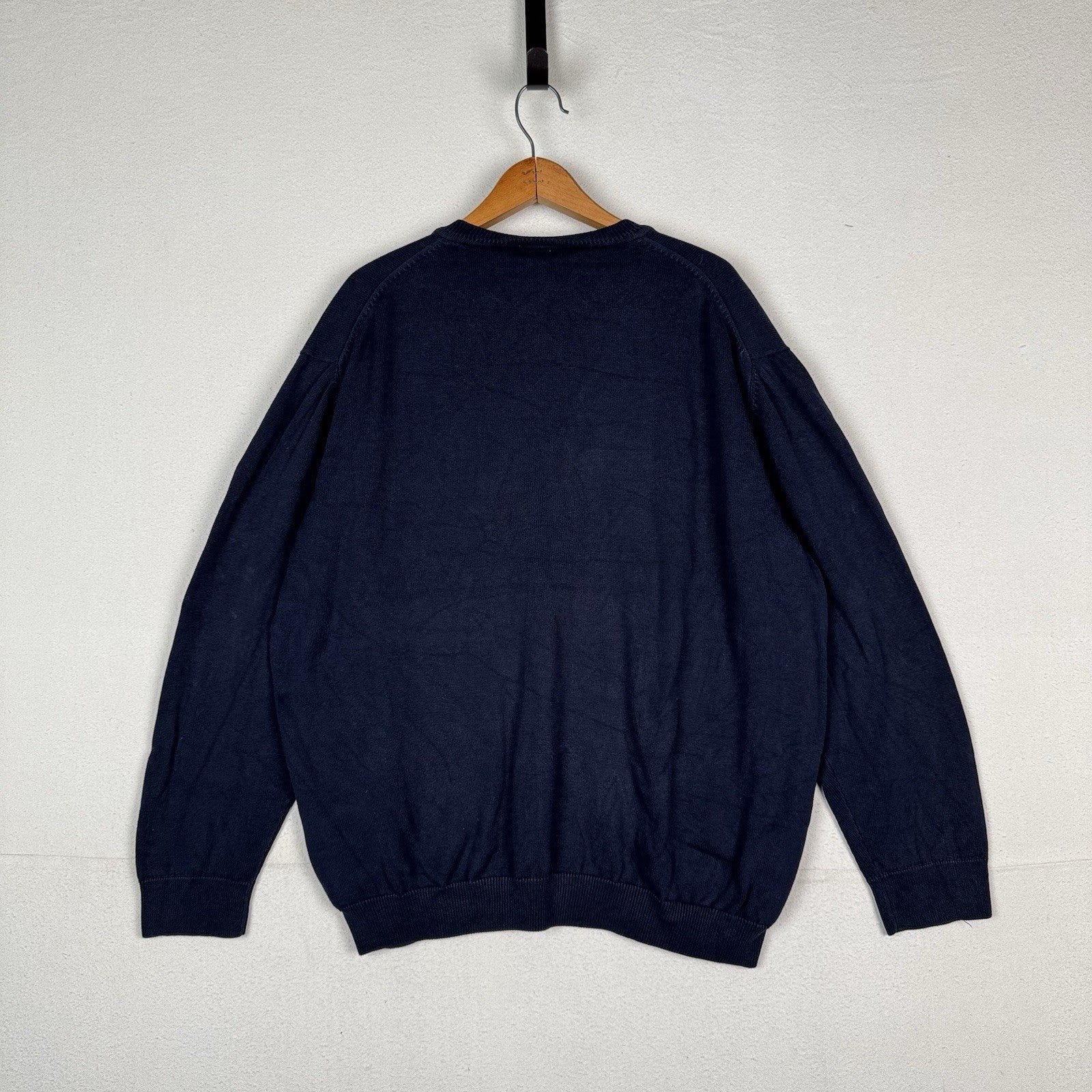 Vintage Lacoste Men’s V-Neck Sweater Navy Blue 3XL Cotton (9)