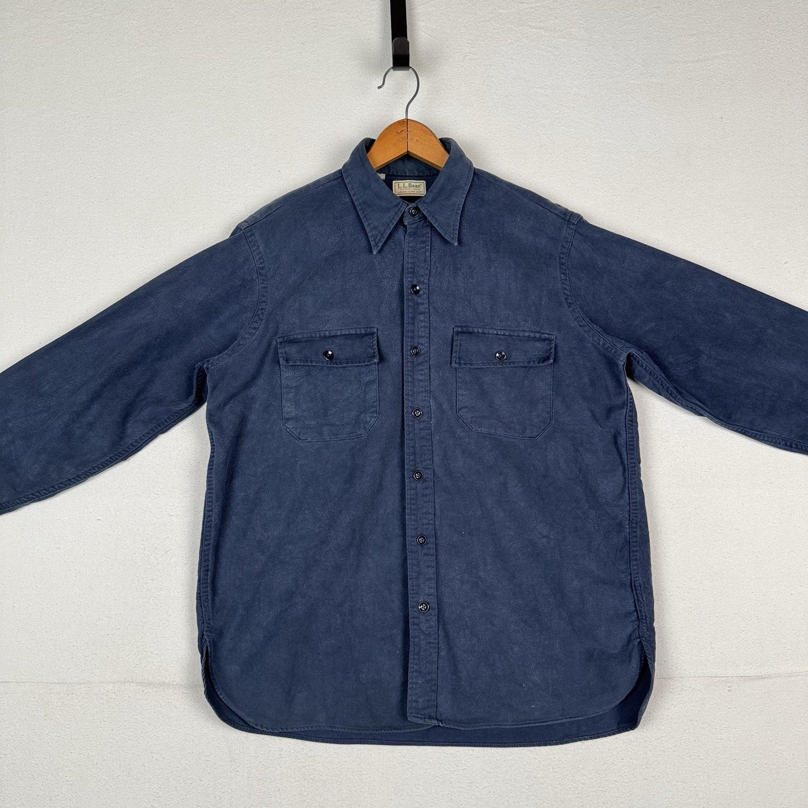 Vintage 90s LL Bean Mens XL 16.5 Blue Chamois Flannel Thick Guide Shirt Made USA