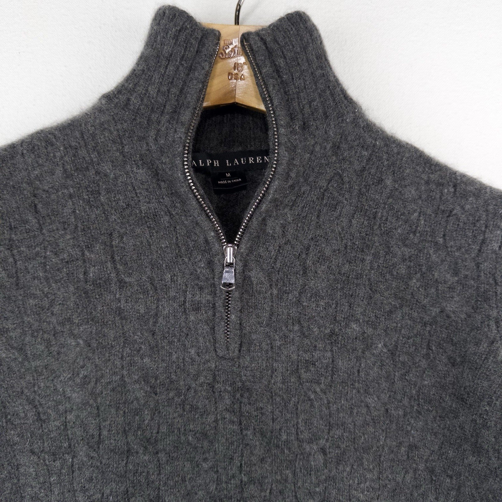 Ralph Lauren Black Label Gray 100% Cashmere Knit 1/4 Zip Sweater *Felted Fits XS