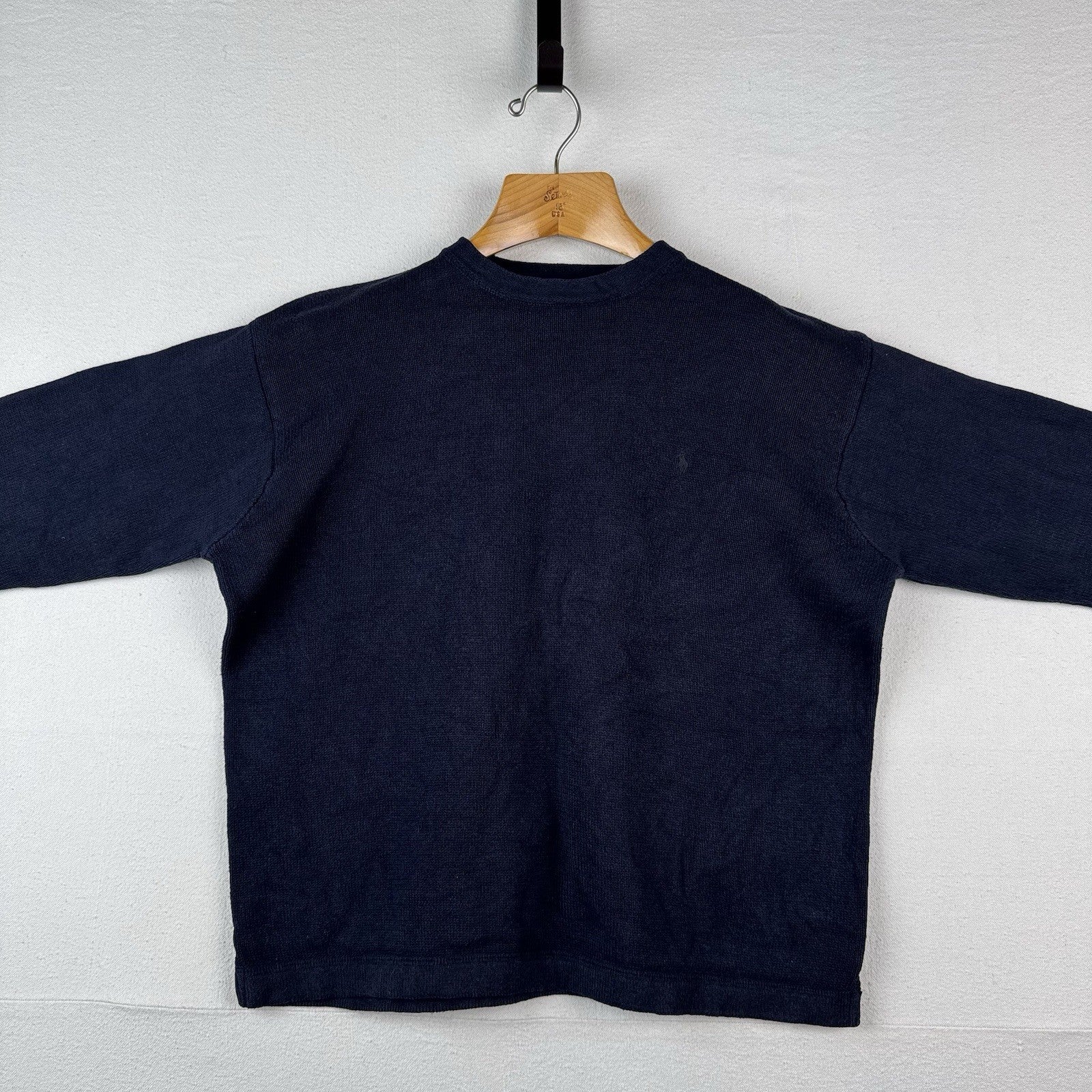 90’s Vintage Polo Ralph Lauren Men’s Large Linen Knit Crewneck Sweater Navy Blue