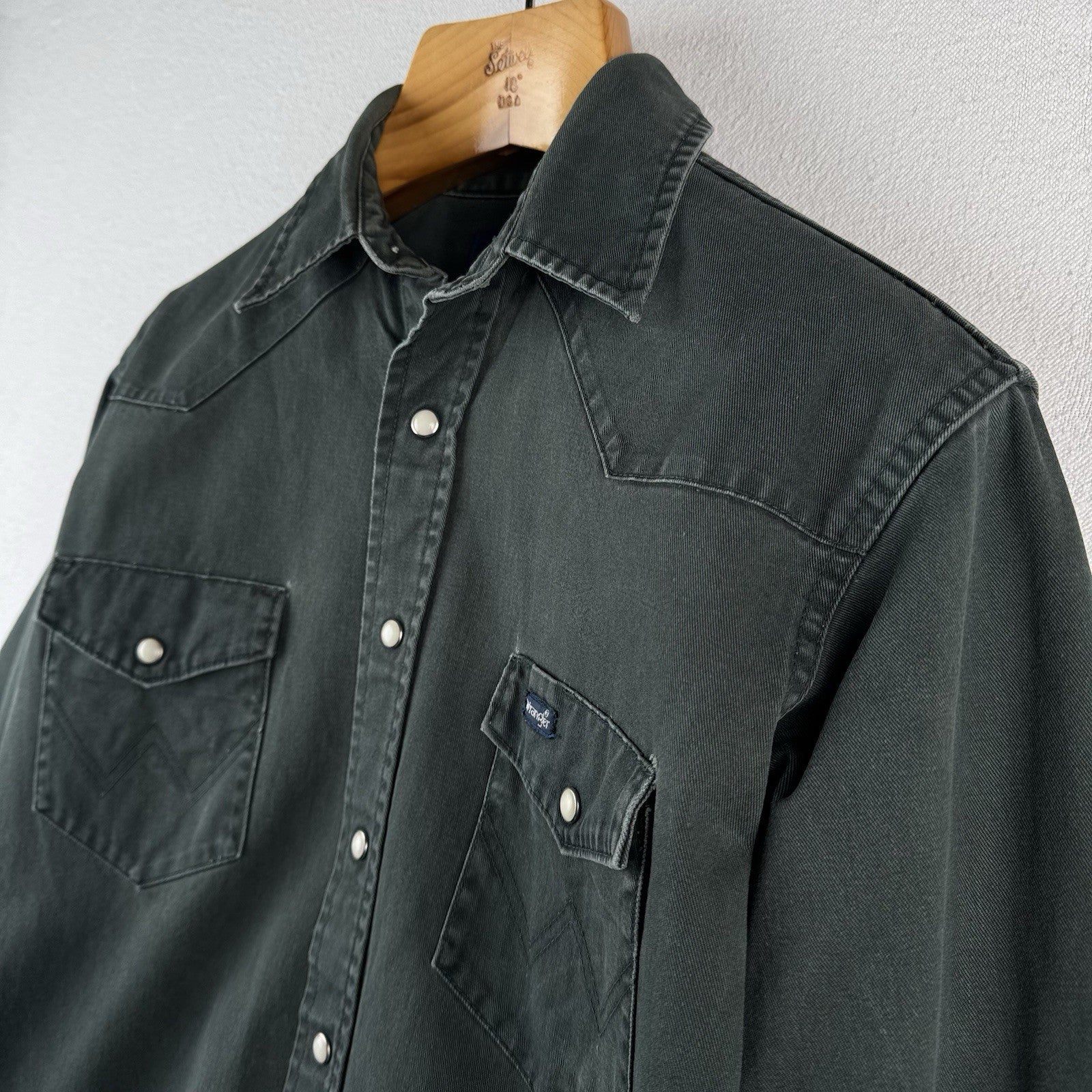 Vintage Wrangler Western Thick Twill Dark Green Pearl Snap Shirt Mens M
