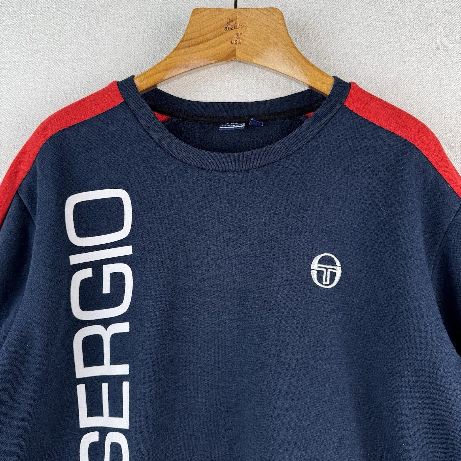 Sergio Tacchini Daniel Navy/White Men's Crew Sweatshirt Vertical Spell-out *Read