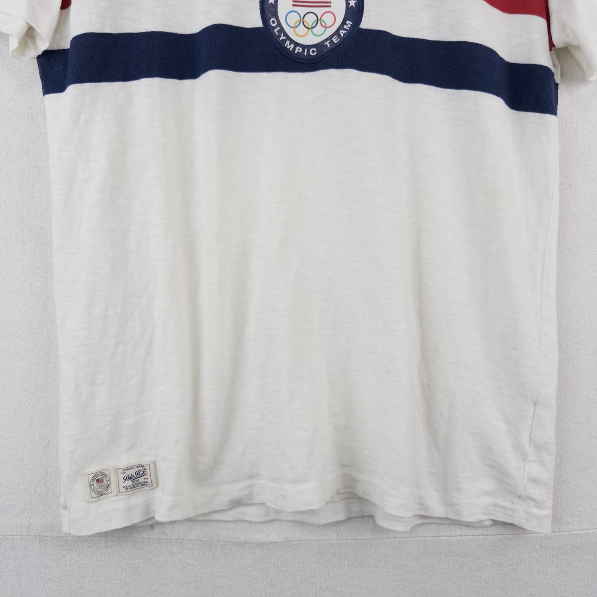 2016 Vtg Polo Ralph Lauren Team USA Olympic Ringer T-Shirt Stripe Patch Medium