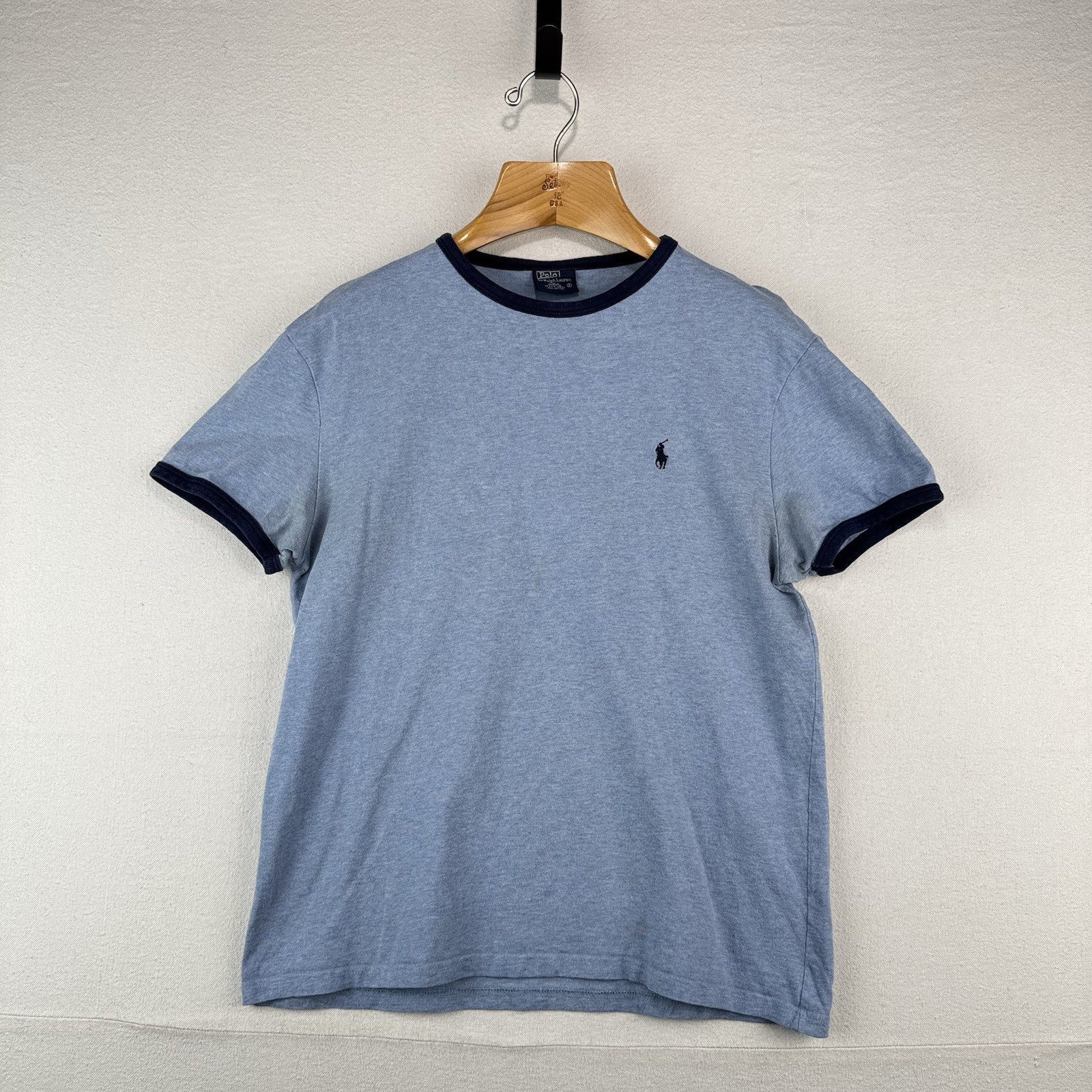 Vtg Polo Ralph Lauren Marled Powder Blue Ringer TShirt Mens Small *Distressed
