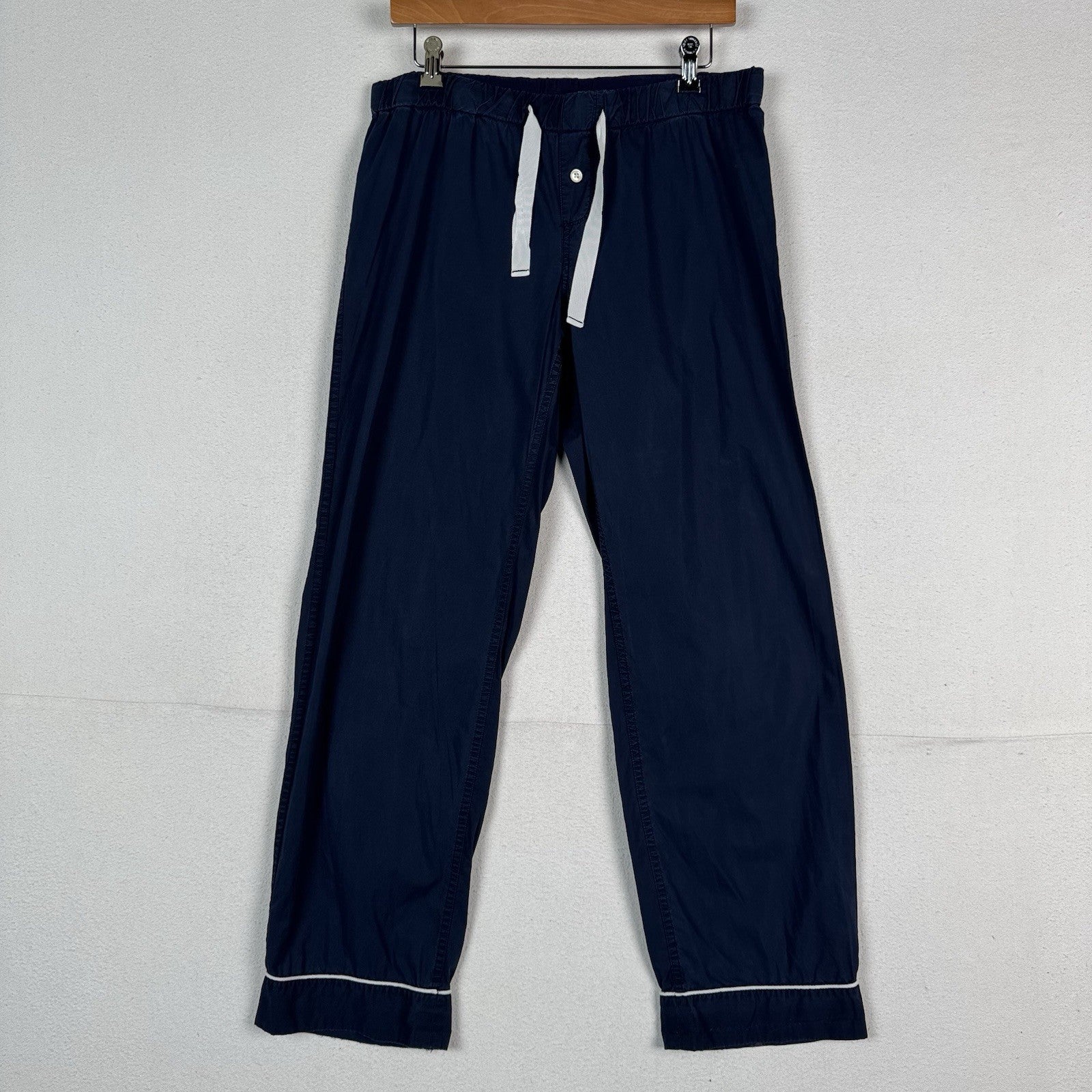J. Crew Pajamas Loungewear Set Women's Small Navy Blue White Piping Long Sleeve