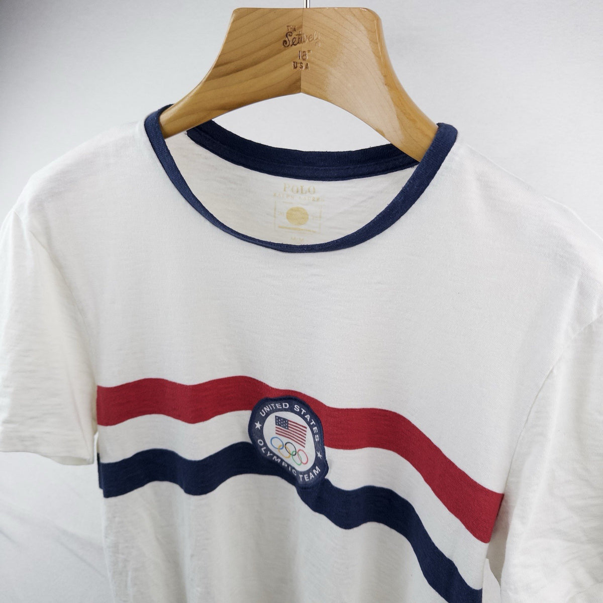 2016 Vtg Polo Ralph Lauren Team USA Olympic Ringer T-Shirt Stripe Patch Medium