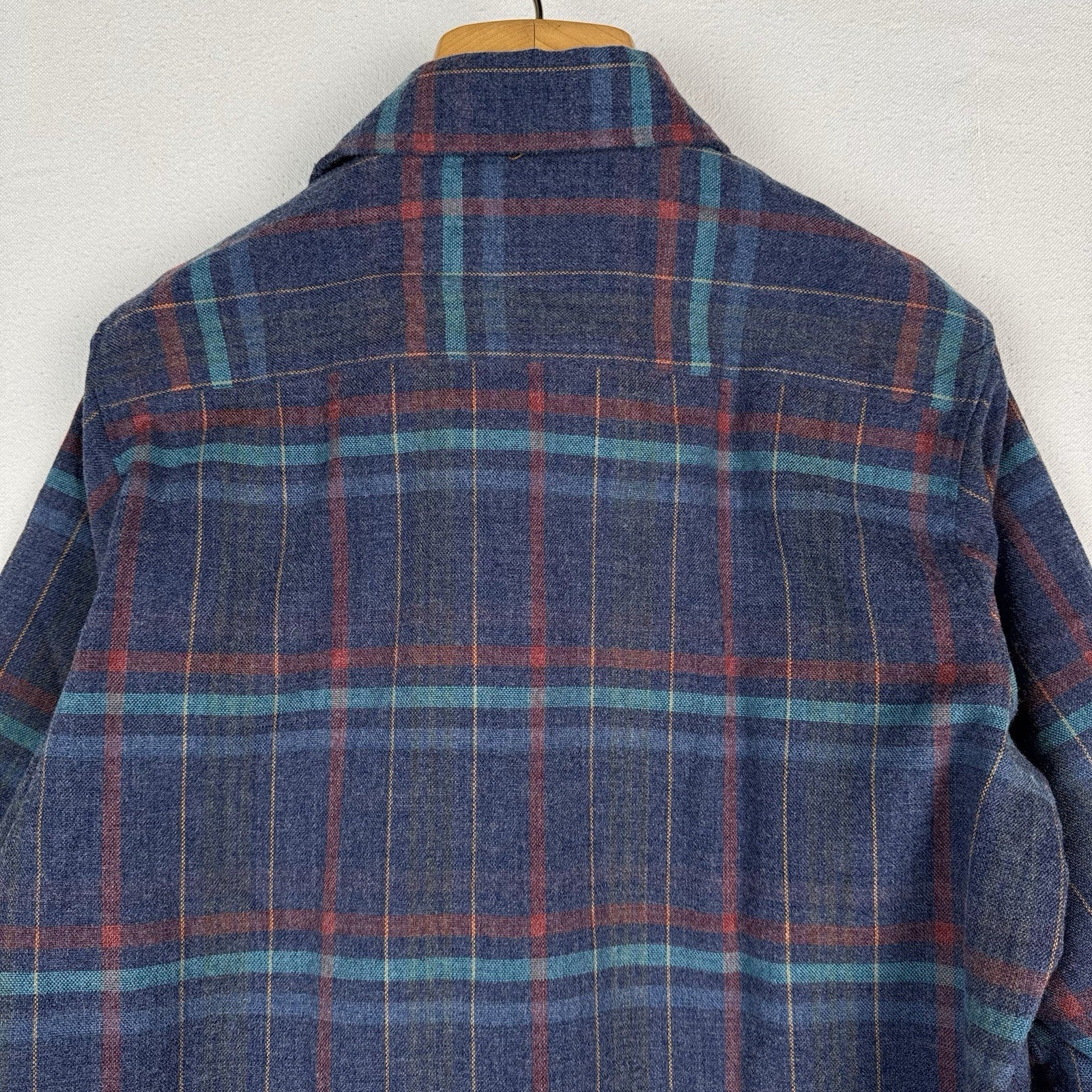Vtg Sears Roebuck Wool Flannel Shirt Men’s Medium Blue Plaid Single Needle Korea