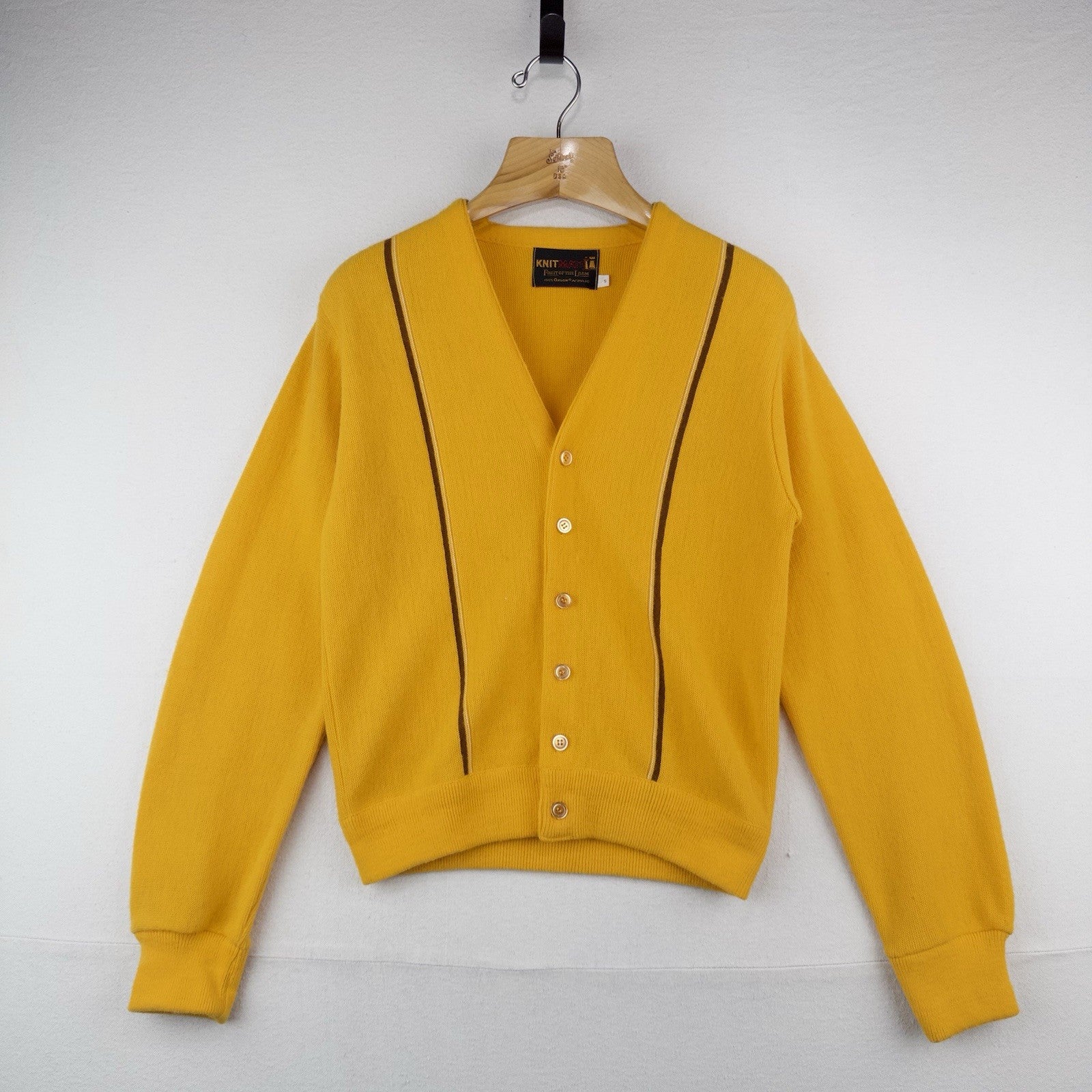 60’s Vtg Fruit Of The Loom Gold Cardigan 100% Orlon Acrylic Made in Usa