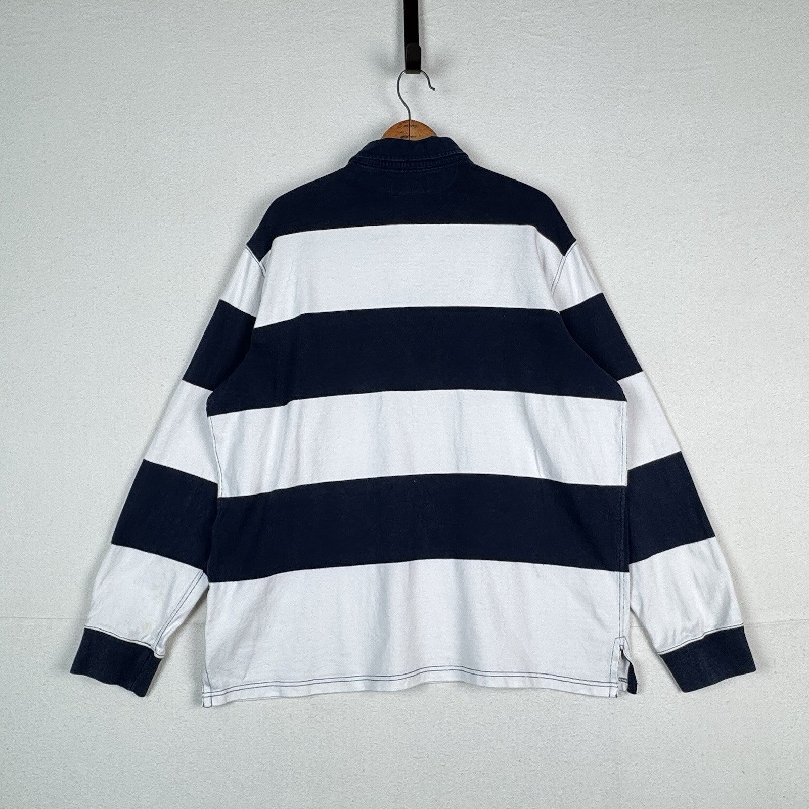 Vintage Polo Ralph Lauren Blue White Striped Rugby Shirt Mens XL