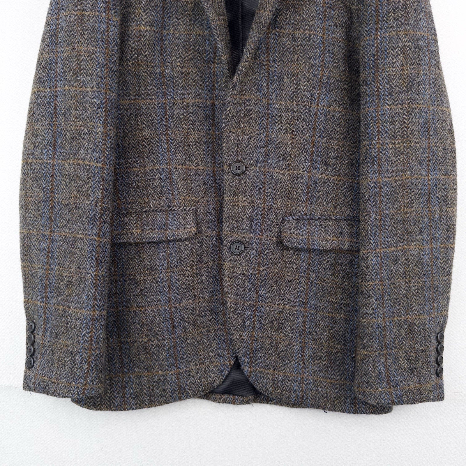 Harris Tweed 100% Pure New Wool Brown Gray Herringbone XS Regular Chest 34”