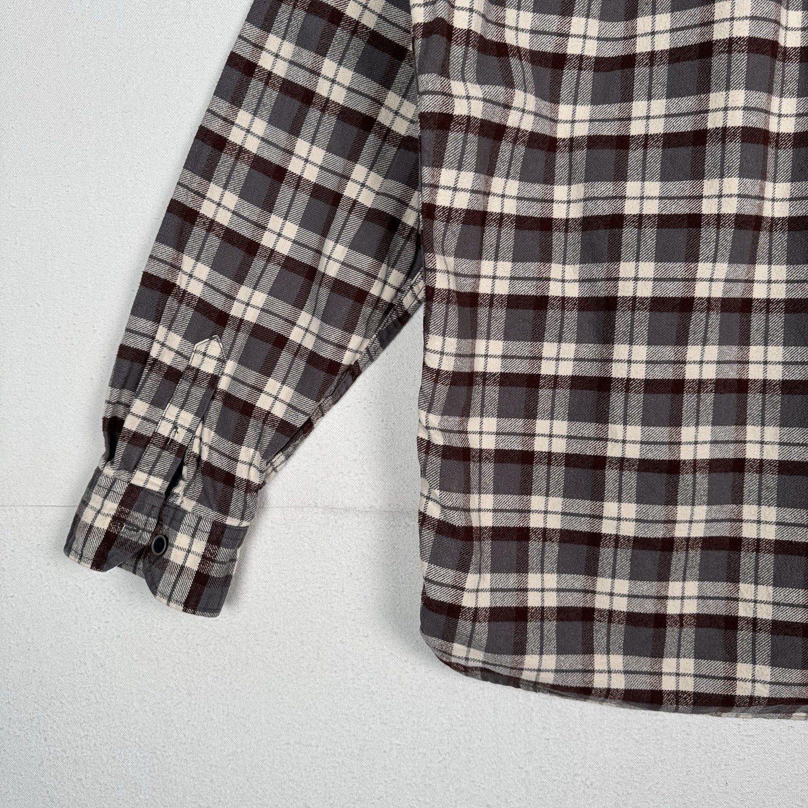 Jachs Men’s Large XL Cream Brown Gray Heritage Thick Material Flannel Button Up