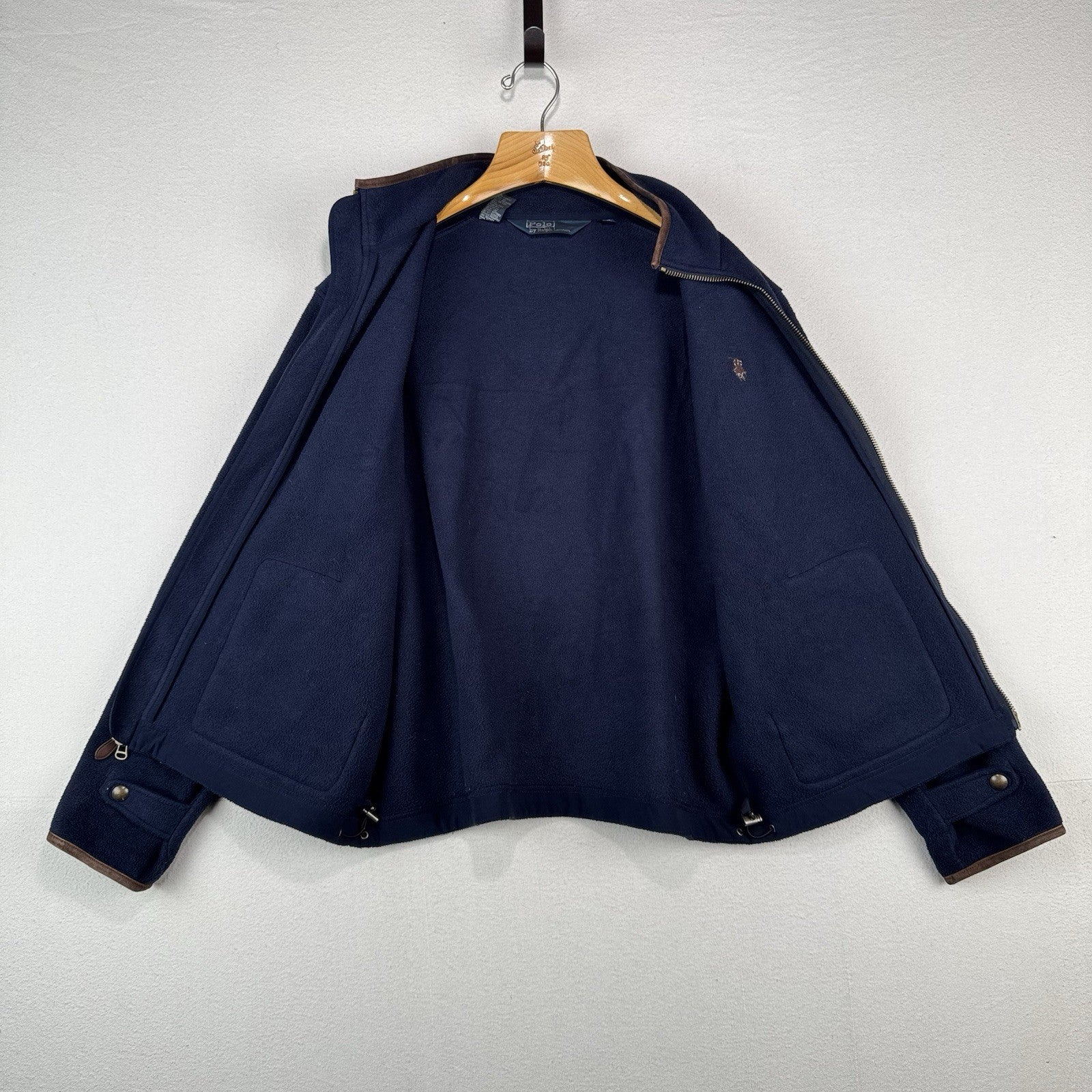 90s Vtg Polo Ralph Lauren XL Deep Pile Fleece Jackt Suede Trim Bomber Harrington